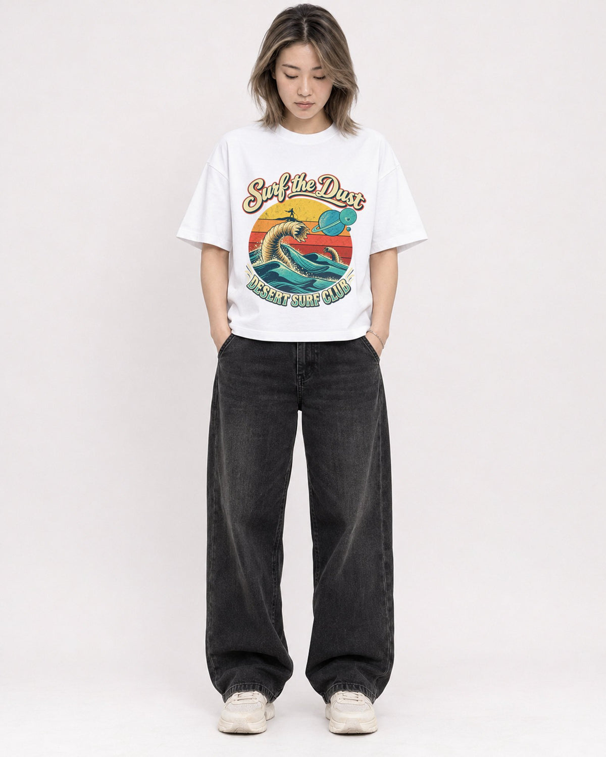 Mockup Boxy Heavyweight Tee White female full-body 33