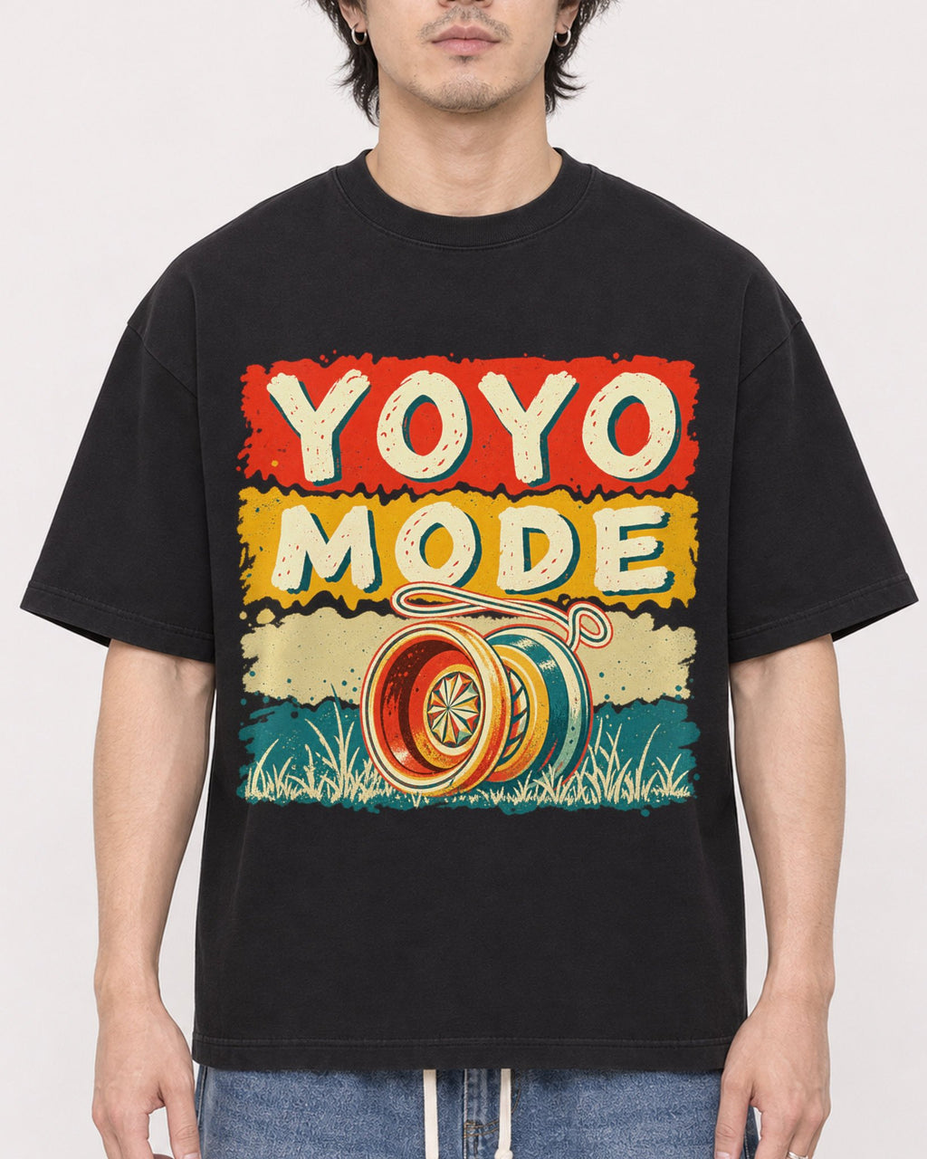 Mockup Boxy Heavyweight Tee Black male close-up 03