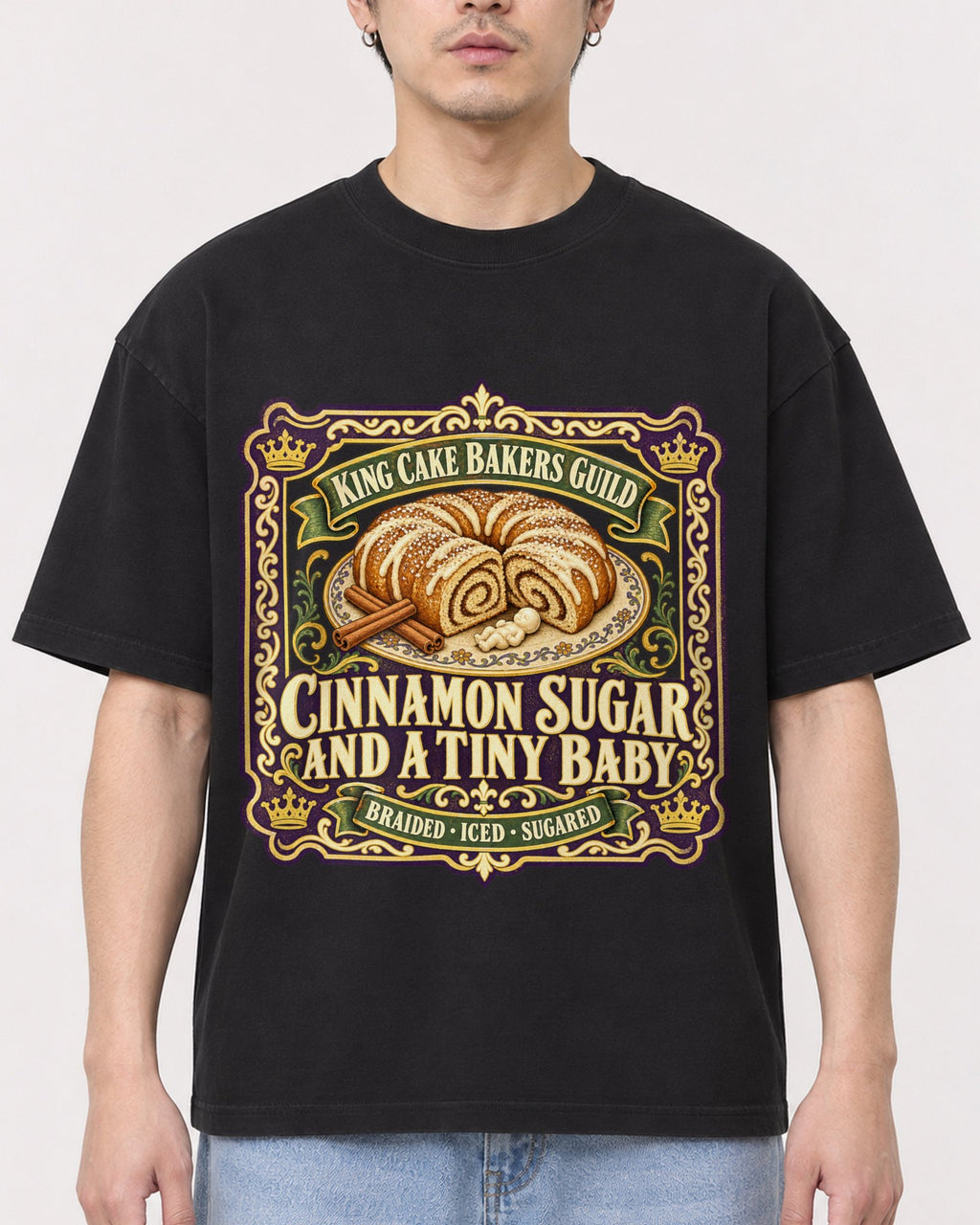 Mockup Boxy Heavyweight Tee Black male close-up 13