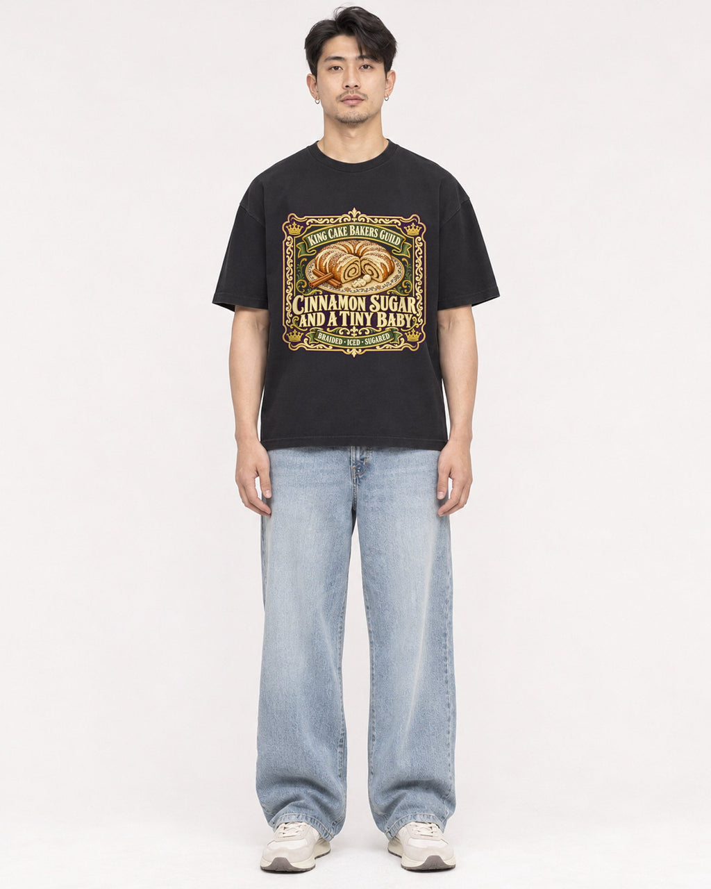 Mockup Boxy Heavyweight Tee Black male full-body 13