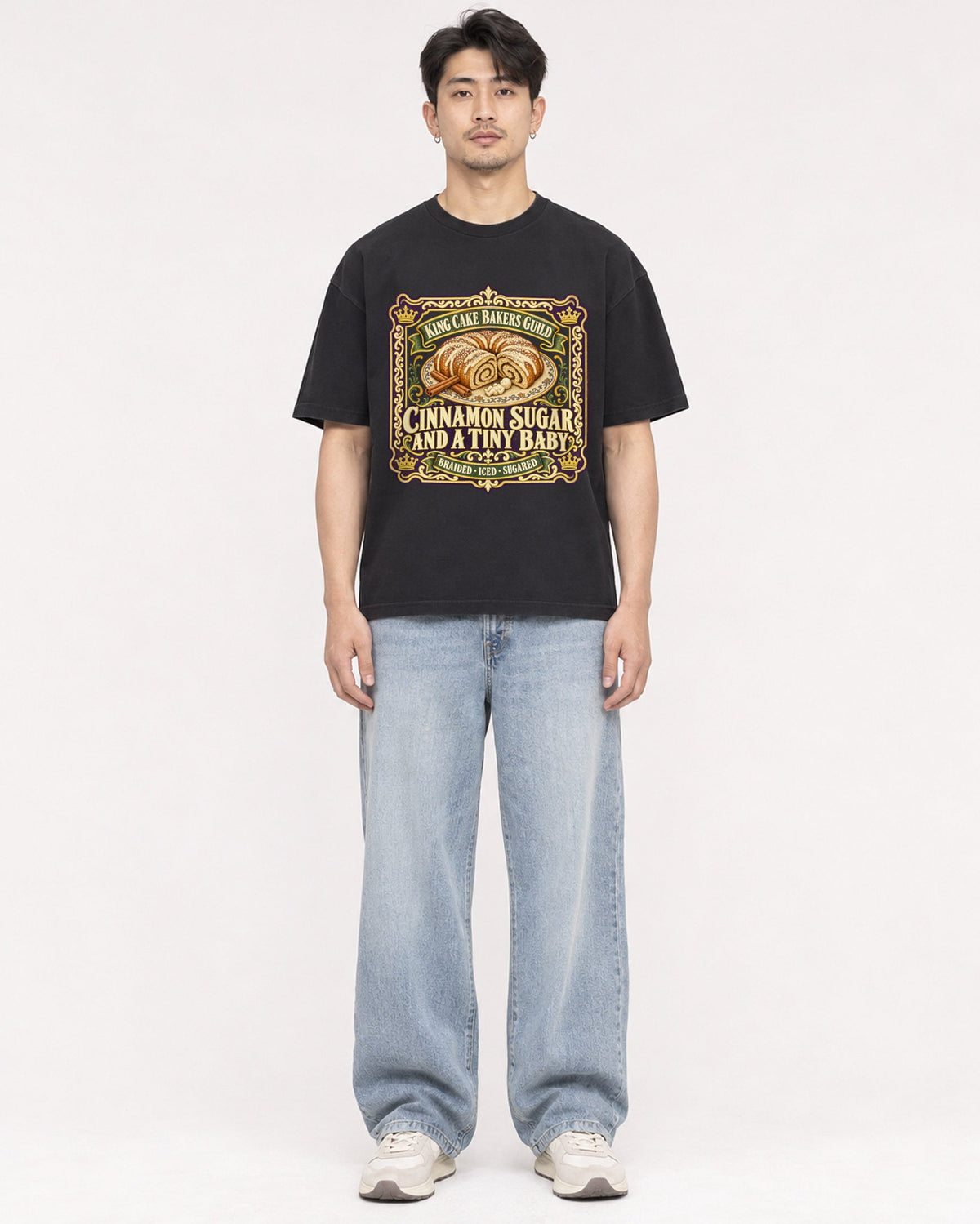 Mockup Boxy Heavyweight Tee Black male full-body 13