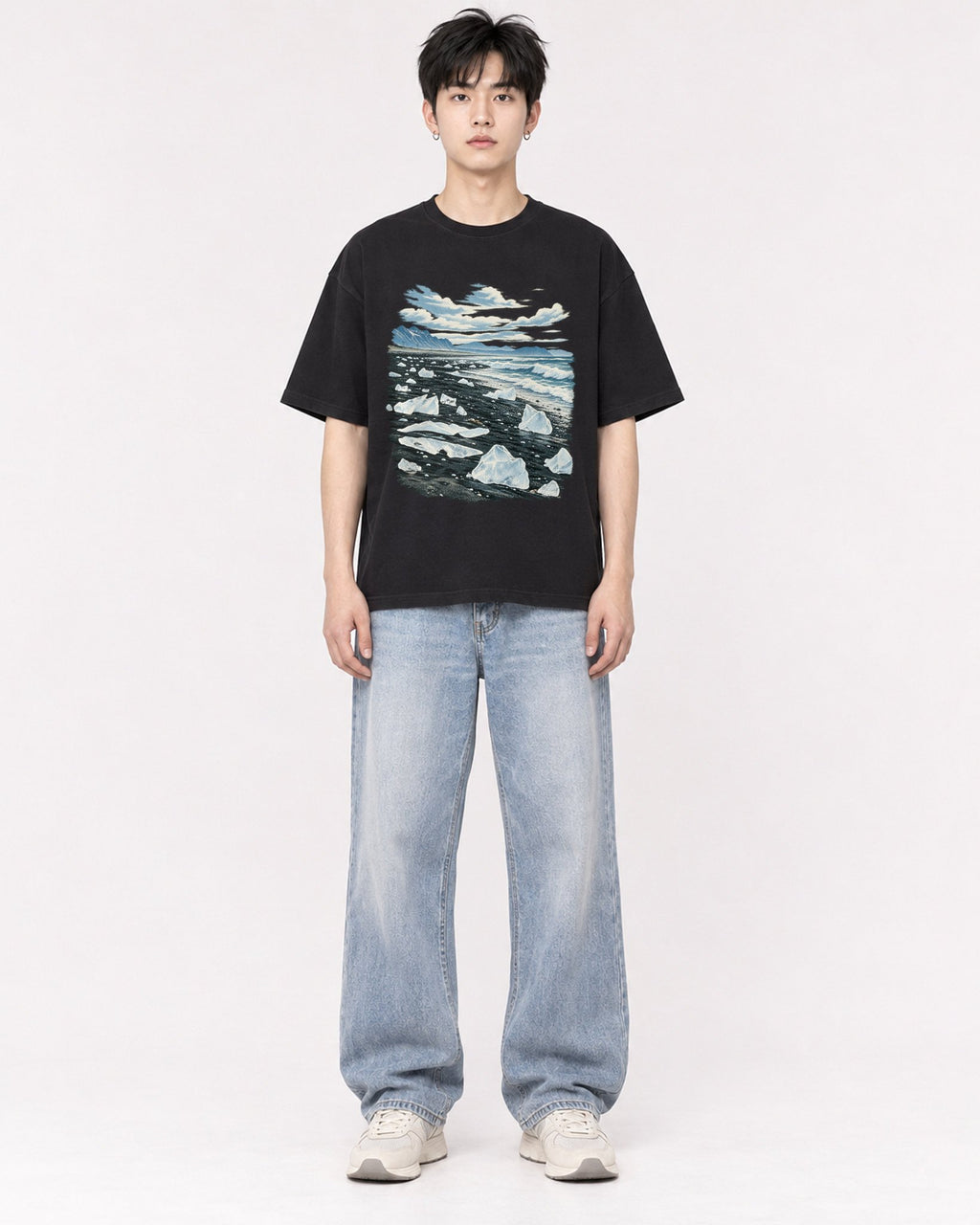 Mockup Boxy Heavyweight Tee Black male full-body 01
