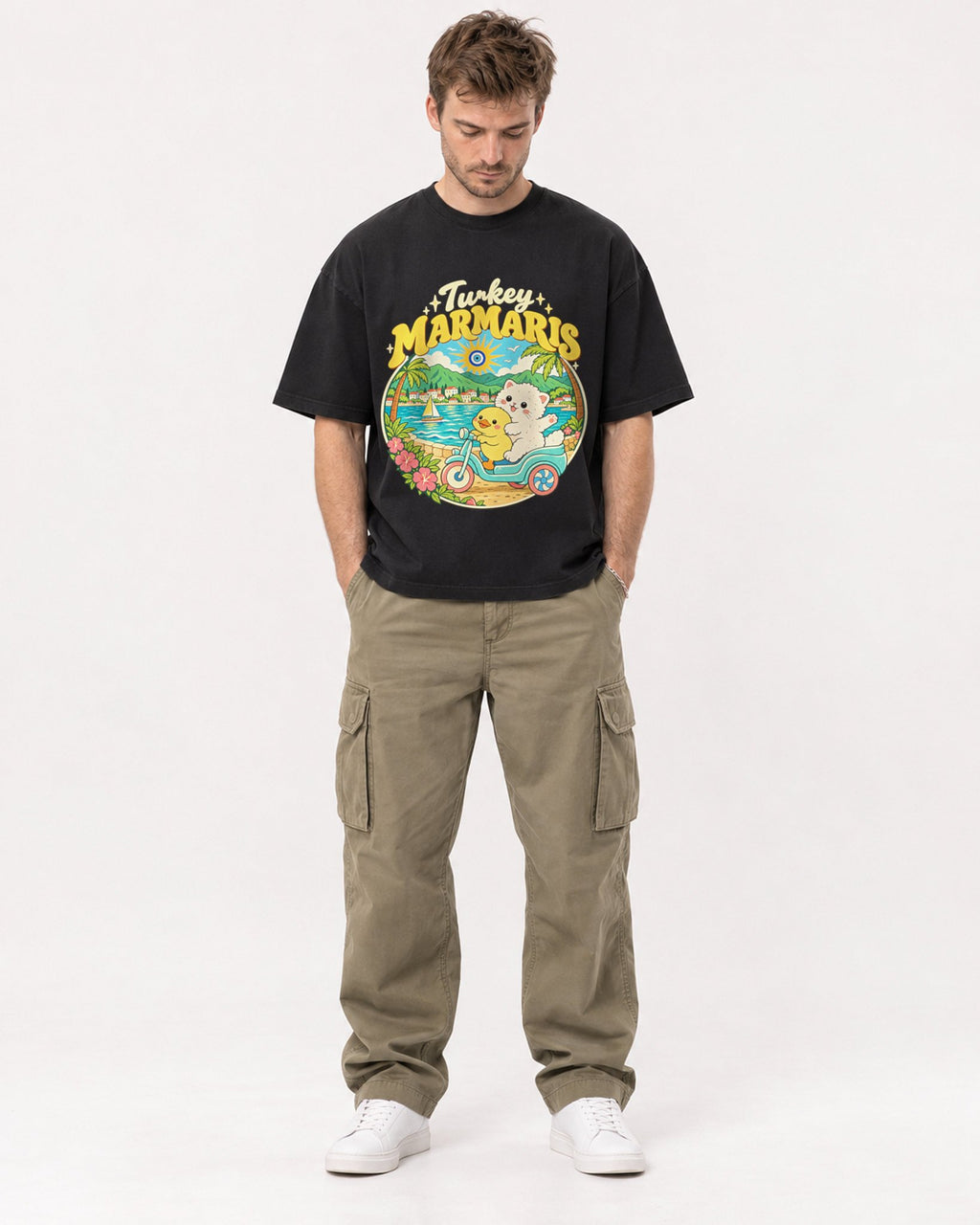 Mockup Boxy Heavyweight Tee Black male full-body 08