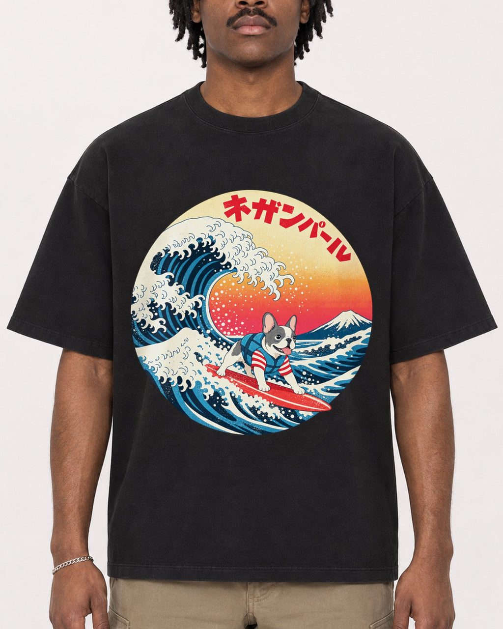 Mockup Boxy Heavyweight Tee Black male close-up 04