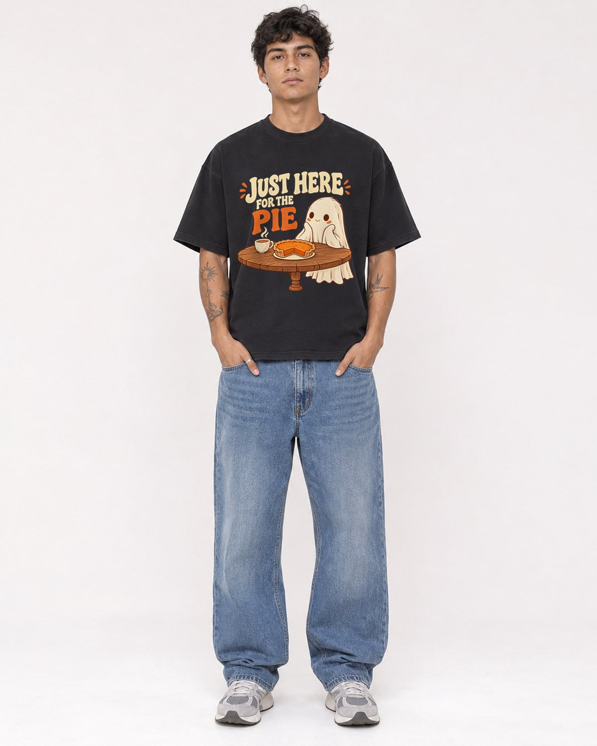 Mockup Boxy Heavyweight Tee Black male full-body 06