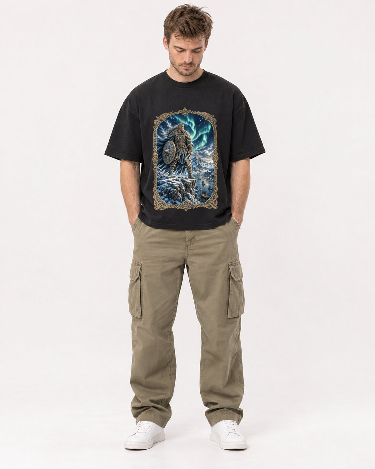 Mockup Boxy Heavyweight Tee Black male full-body 08