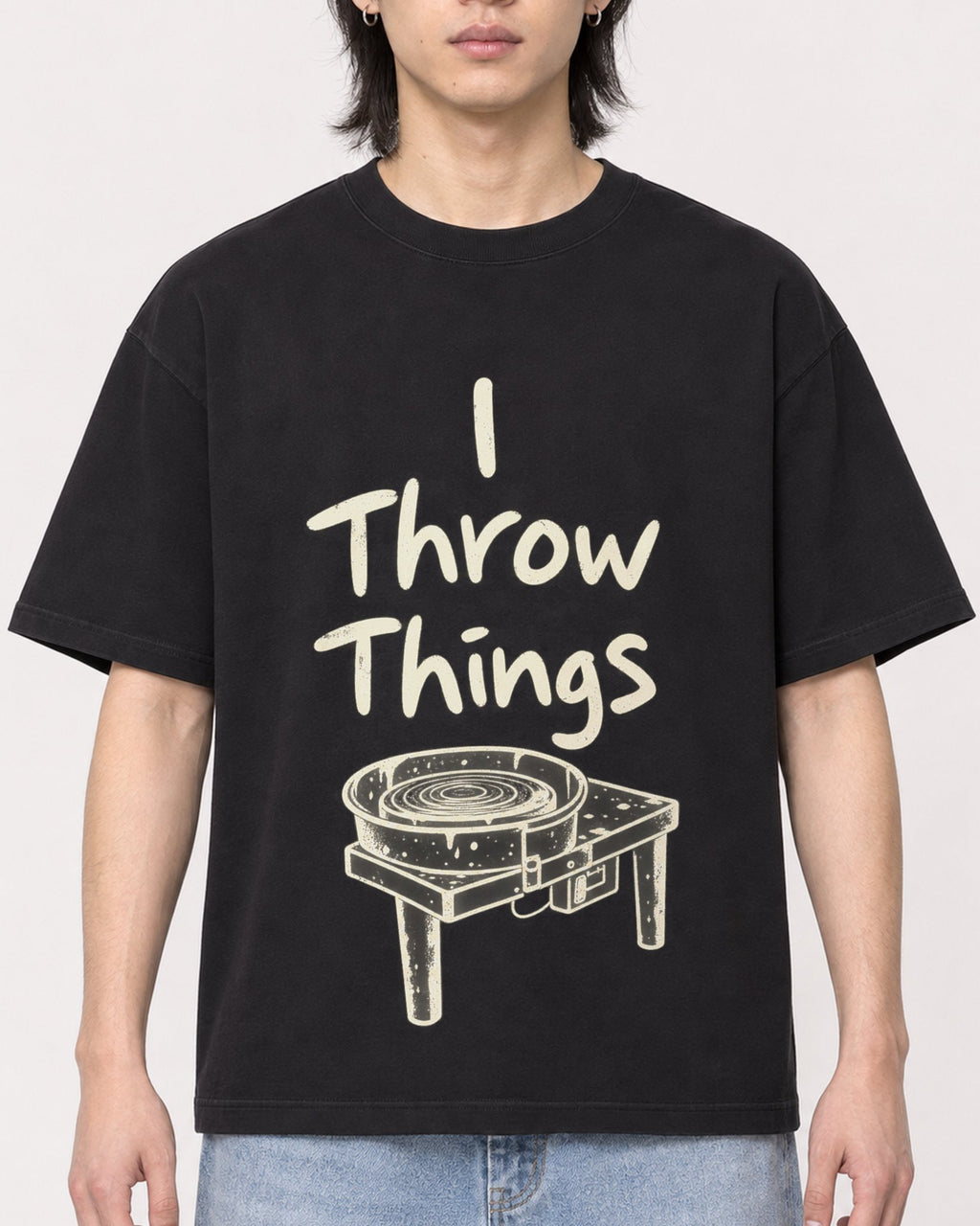 Mockup Boxy Heavyweight Tee Black male close-up 41