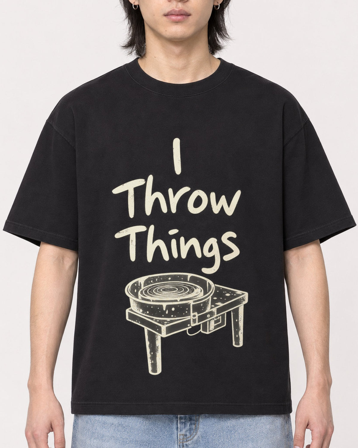 Mockup Boxy Heavyweight Tee Black male close-up 41