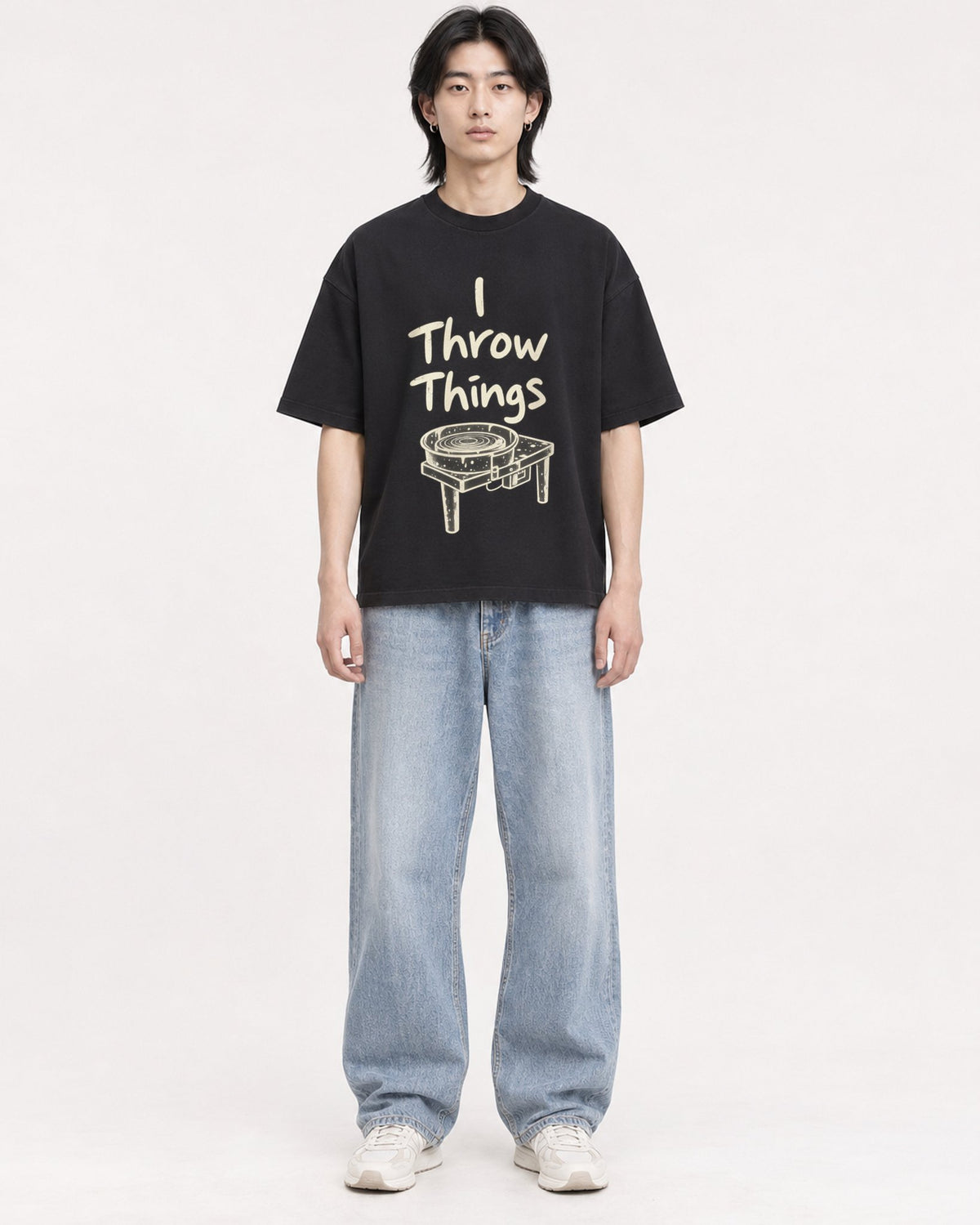 Mockup Boxy Heavyweight Tee Black male full-body 41