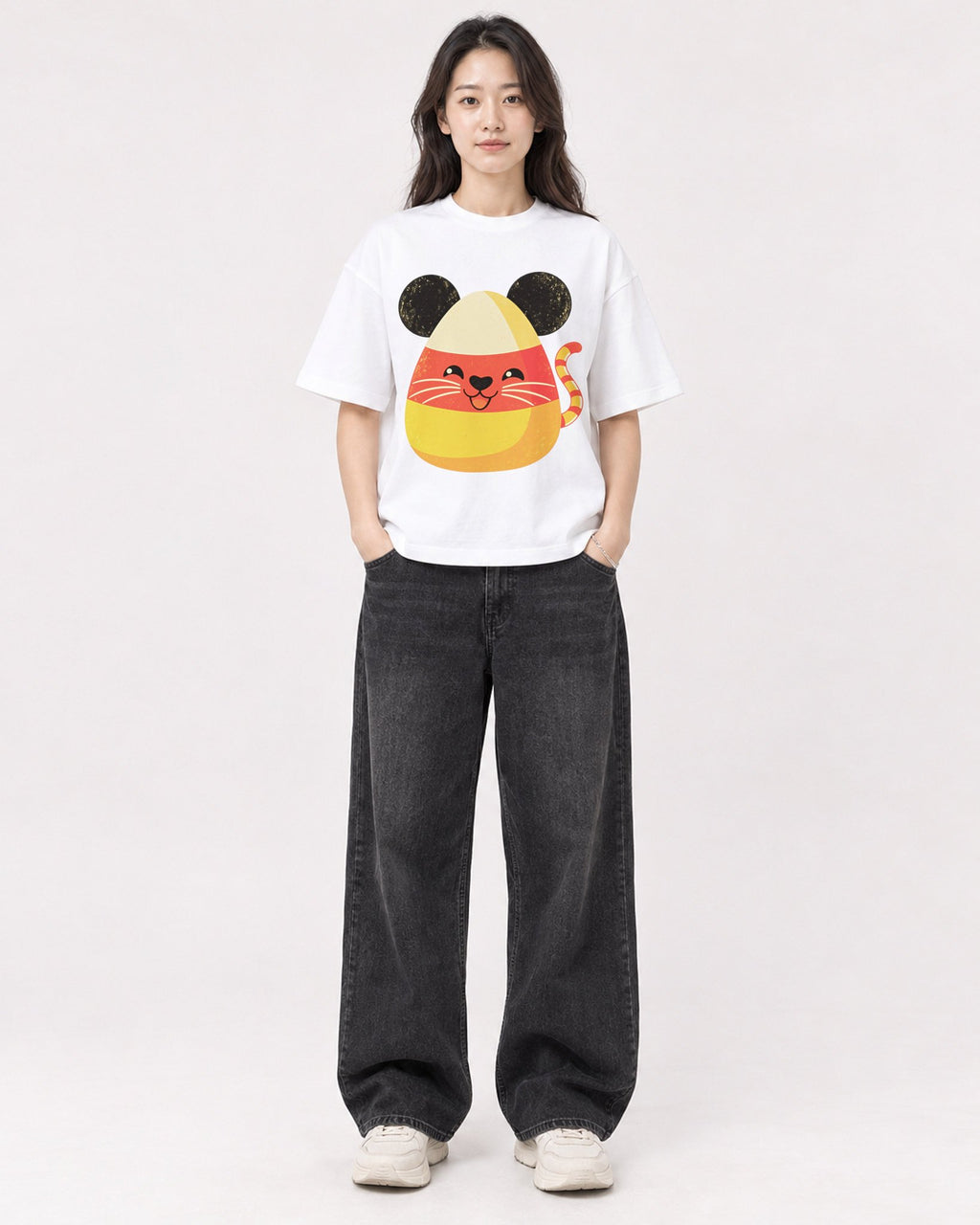 Mockup Boxy Heavyweight Tee White female full-body 03