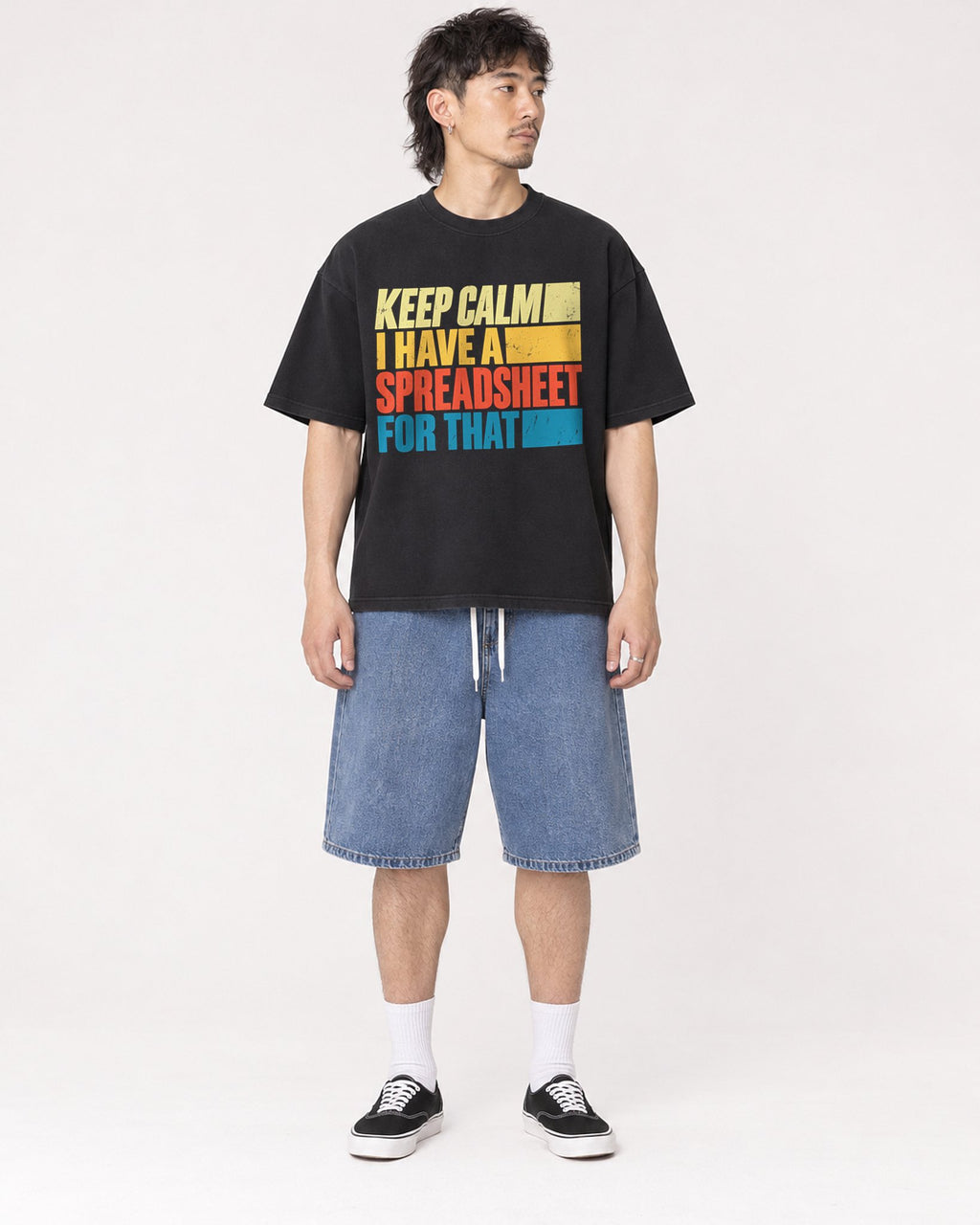 Mockup Boxy Heavyweight Tee Black male full-body 23