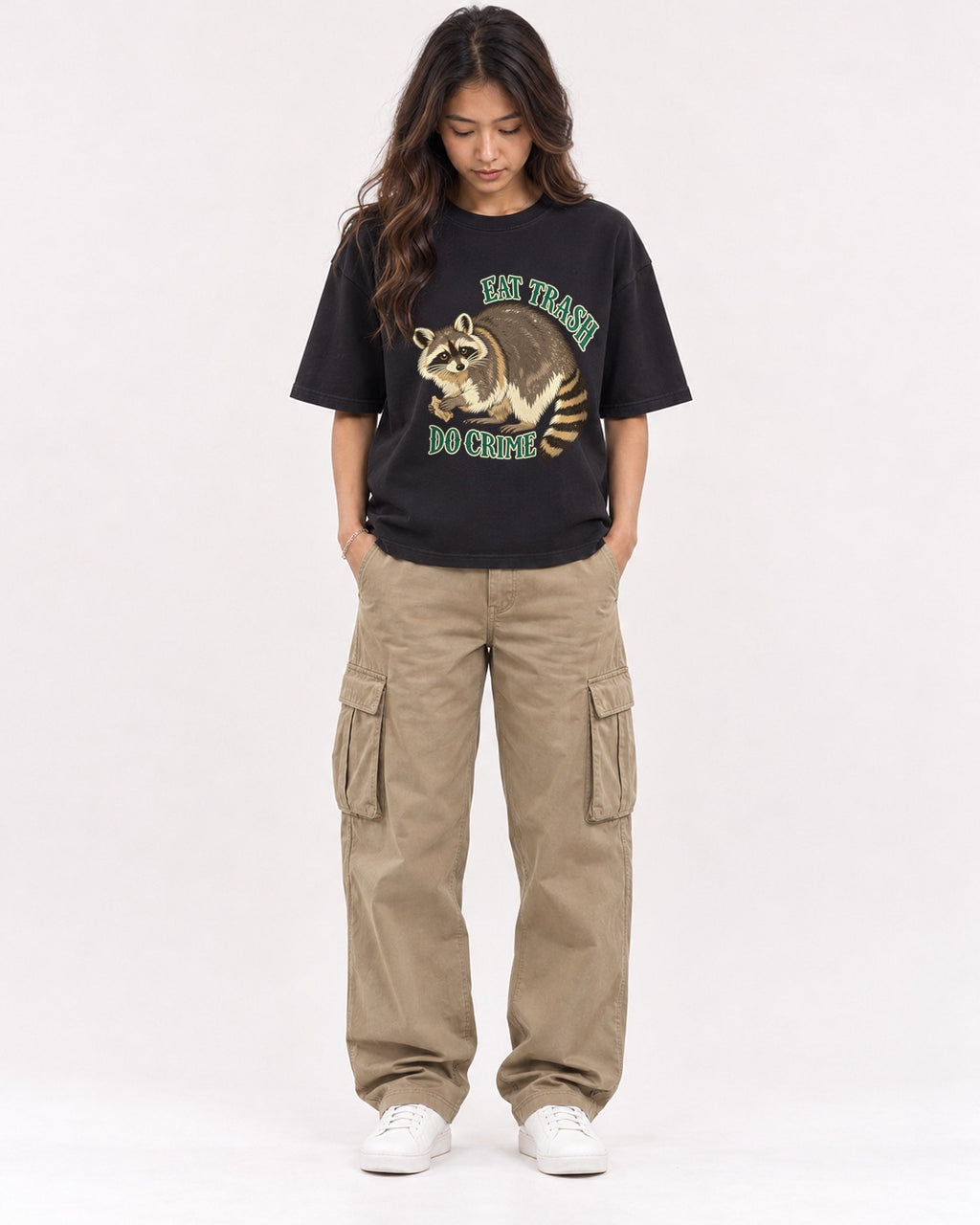 Mockup Boxy Heavyweight Tee Black female full-body 02