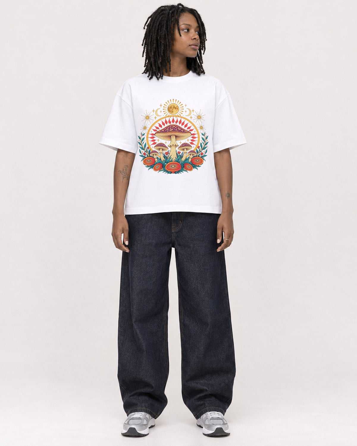 Mockup Boxy Heavyweight Tee White female full-body 24