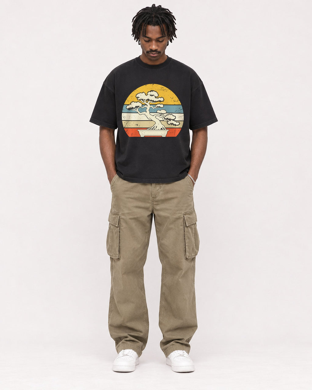 Mockup Boxy Heavyweight Tee Black male full-body 04