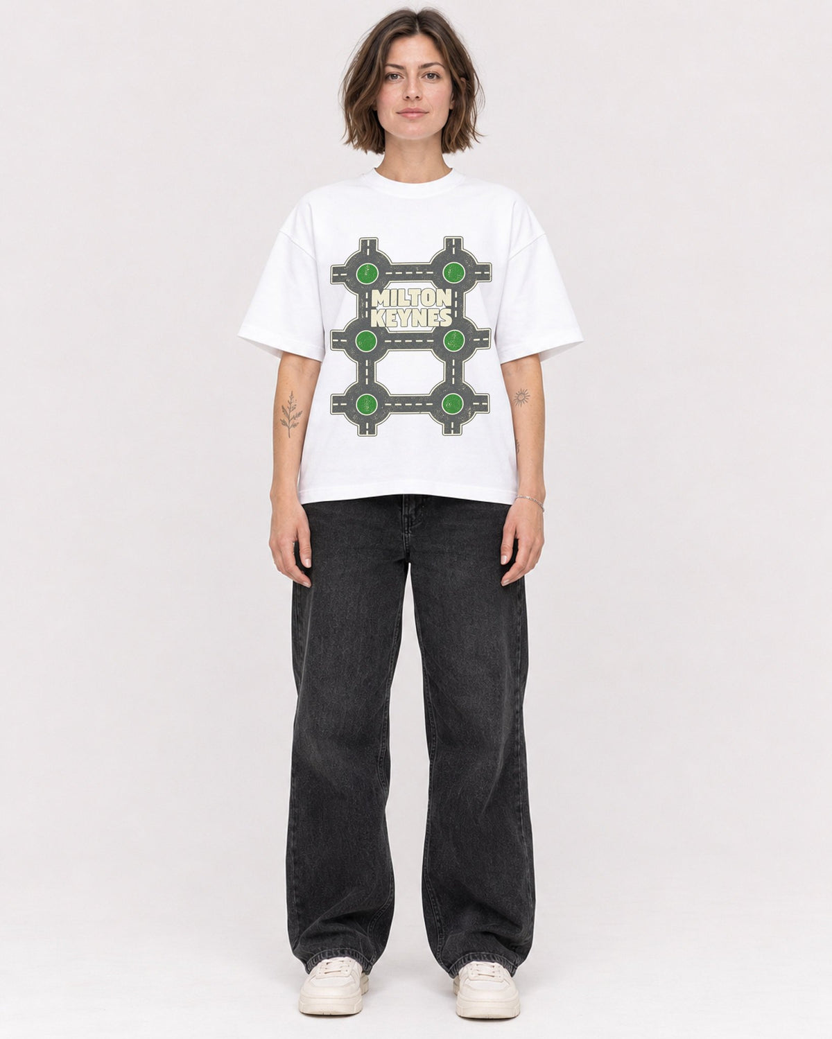 Mockup Boxy Heavyweight Tee White female full-body 18