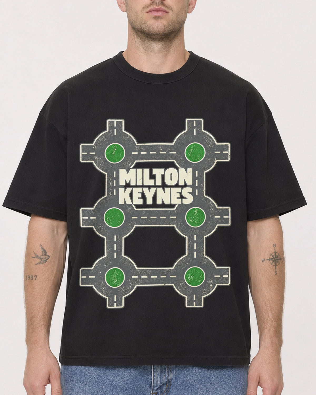 Mockup Boxy Heavyweight Tee Black male close-up 18