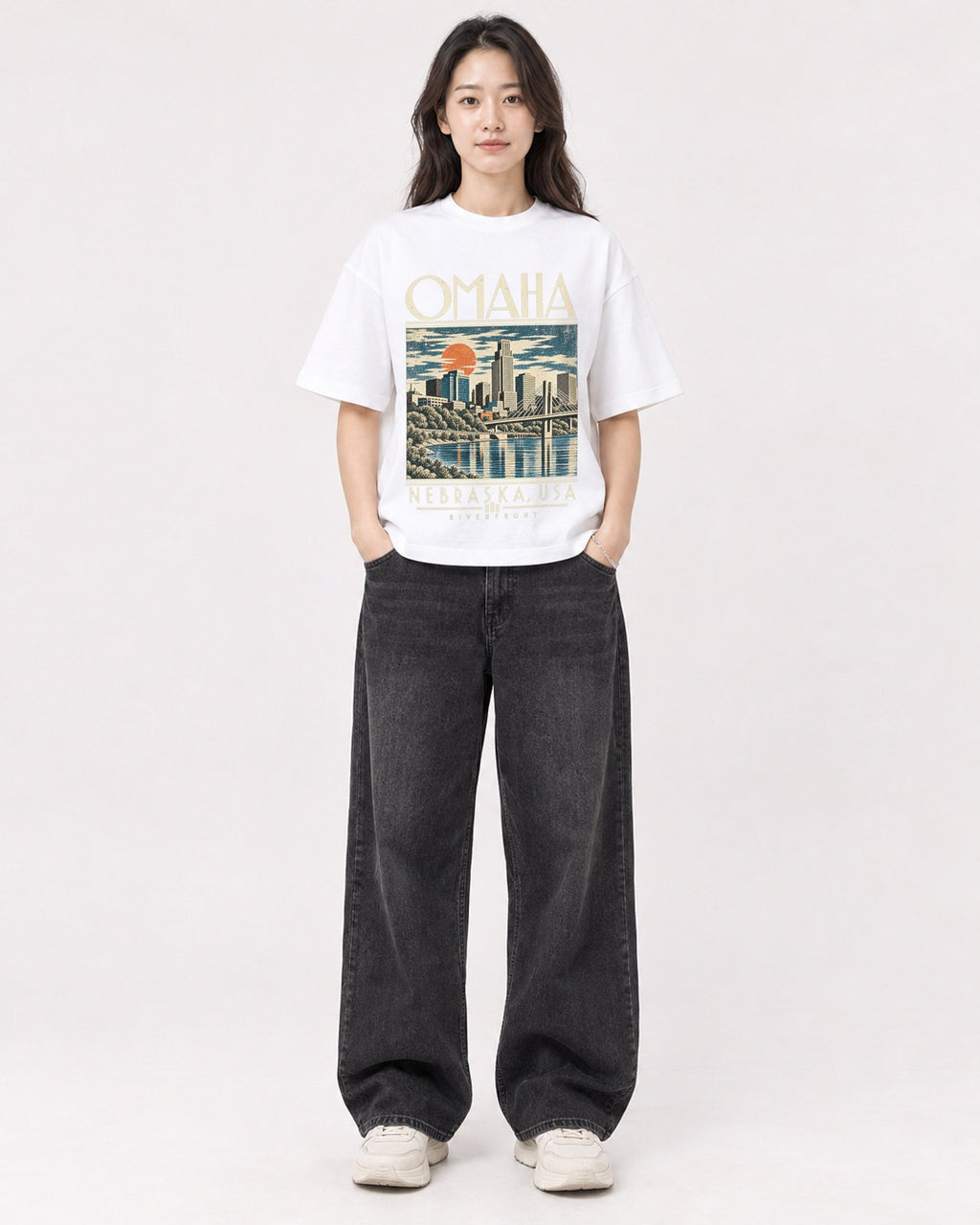 Mockup Boxy Heavyweight Tee White female full-body 03
