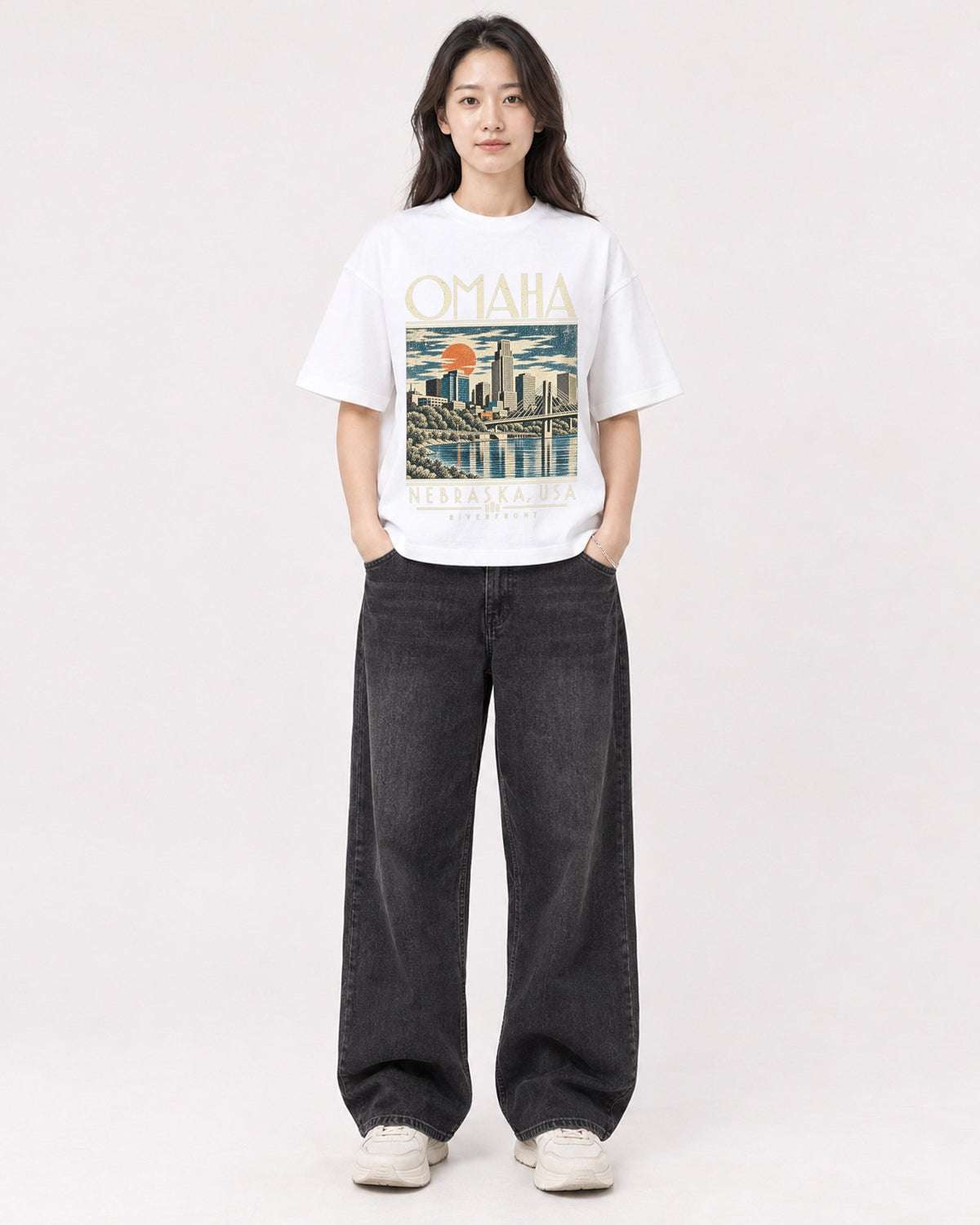 Mockup Boxy Heavyweight Tee White female full-body 03
