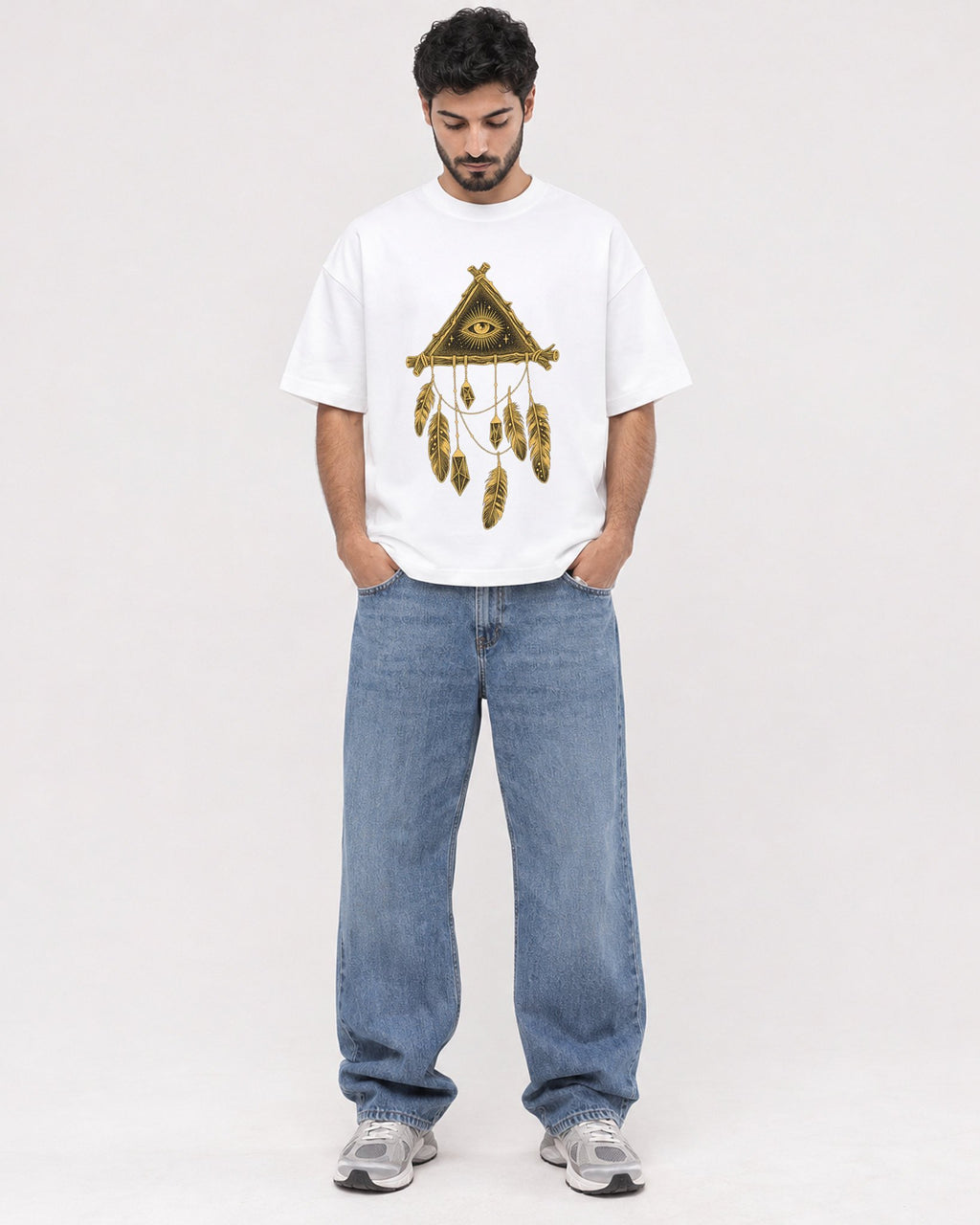 Mockup Boxy Heavyweight Tee White male full-body 07