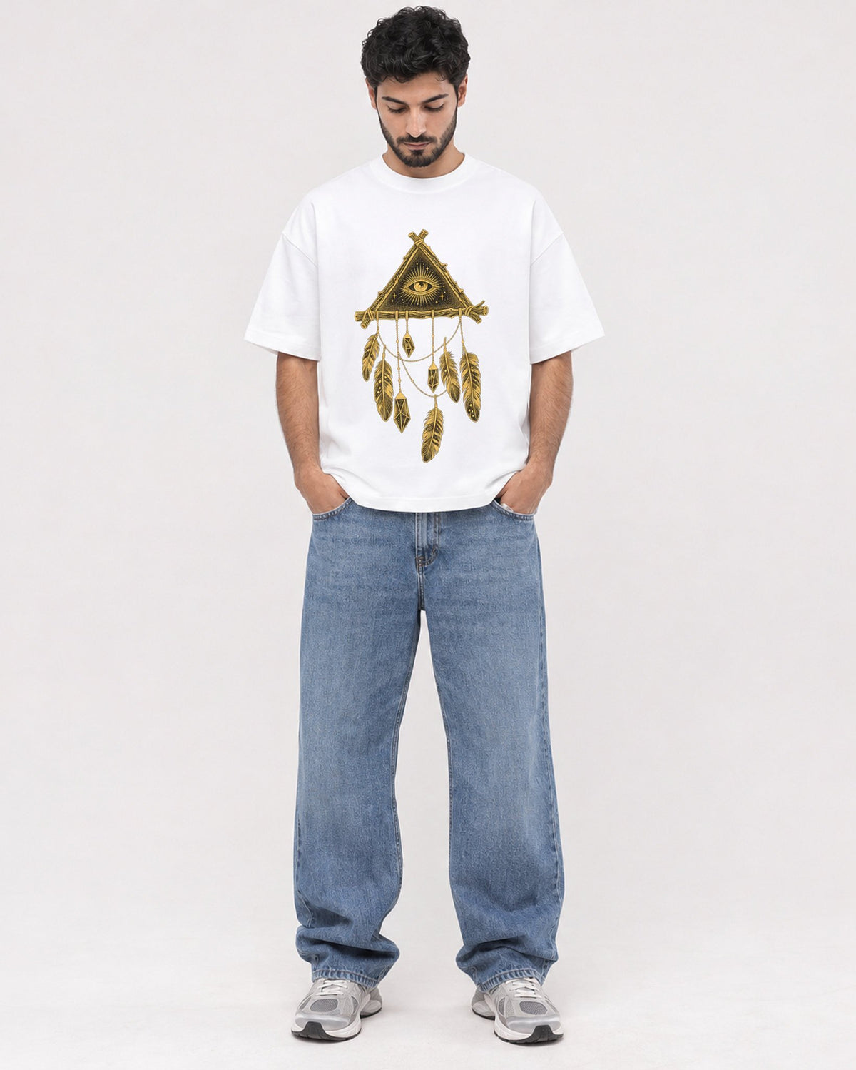 Mockup Boxy Heavyweight Tee White male full-body 07