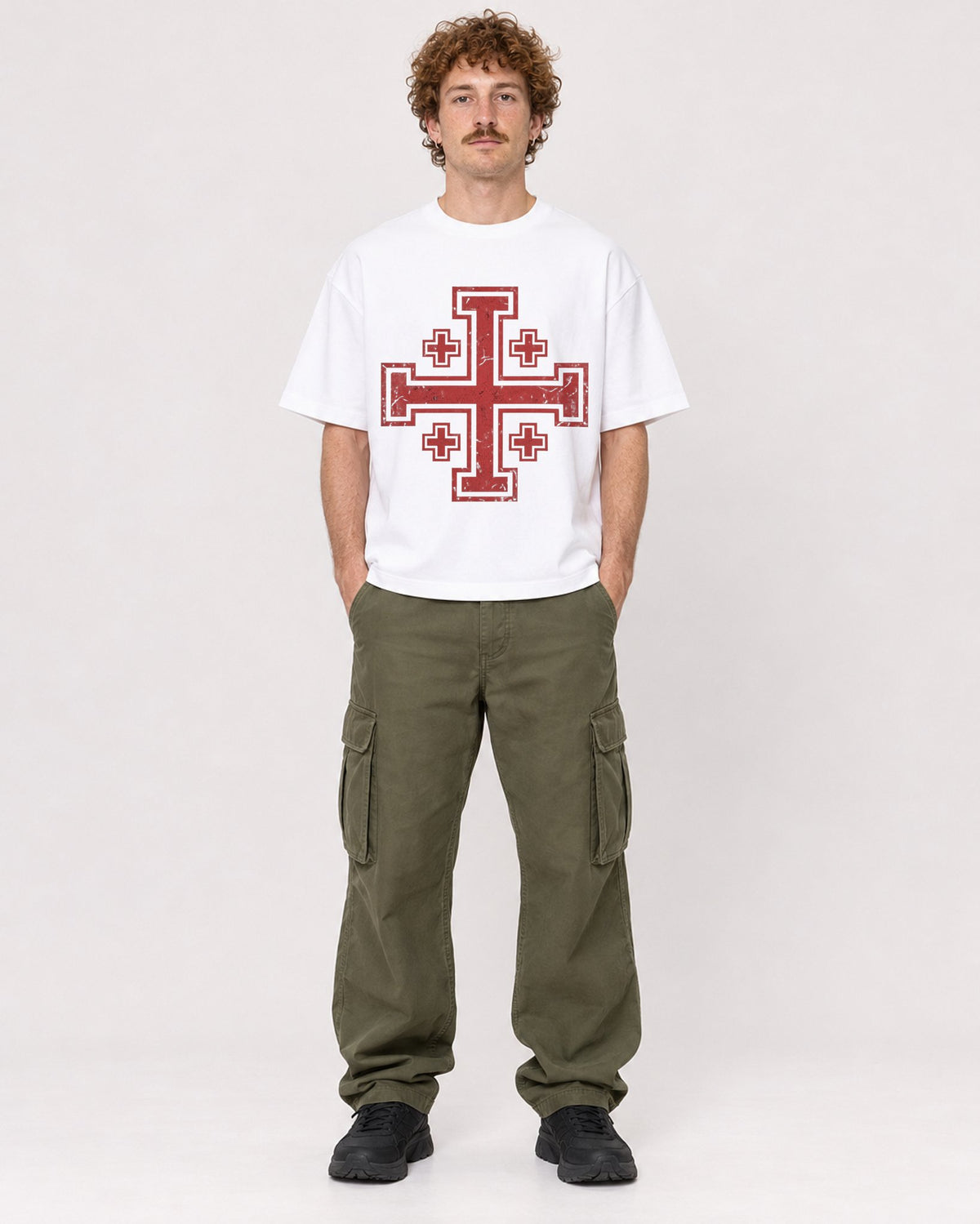 Mockup Boxy Heavyweight Tee White male full-body 09
