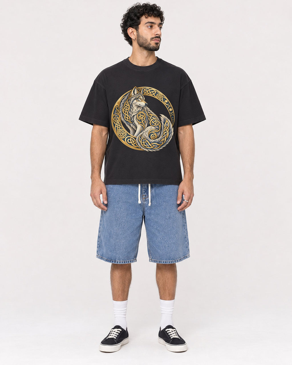 Mockup Boxy Heavyweight Tee Black male full-body 27