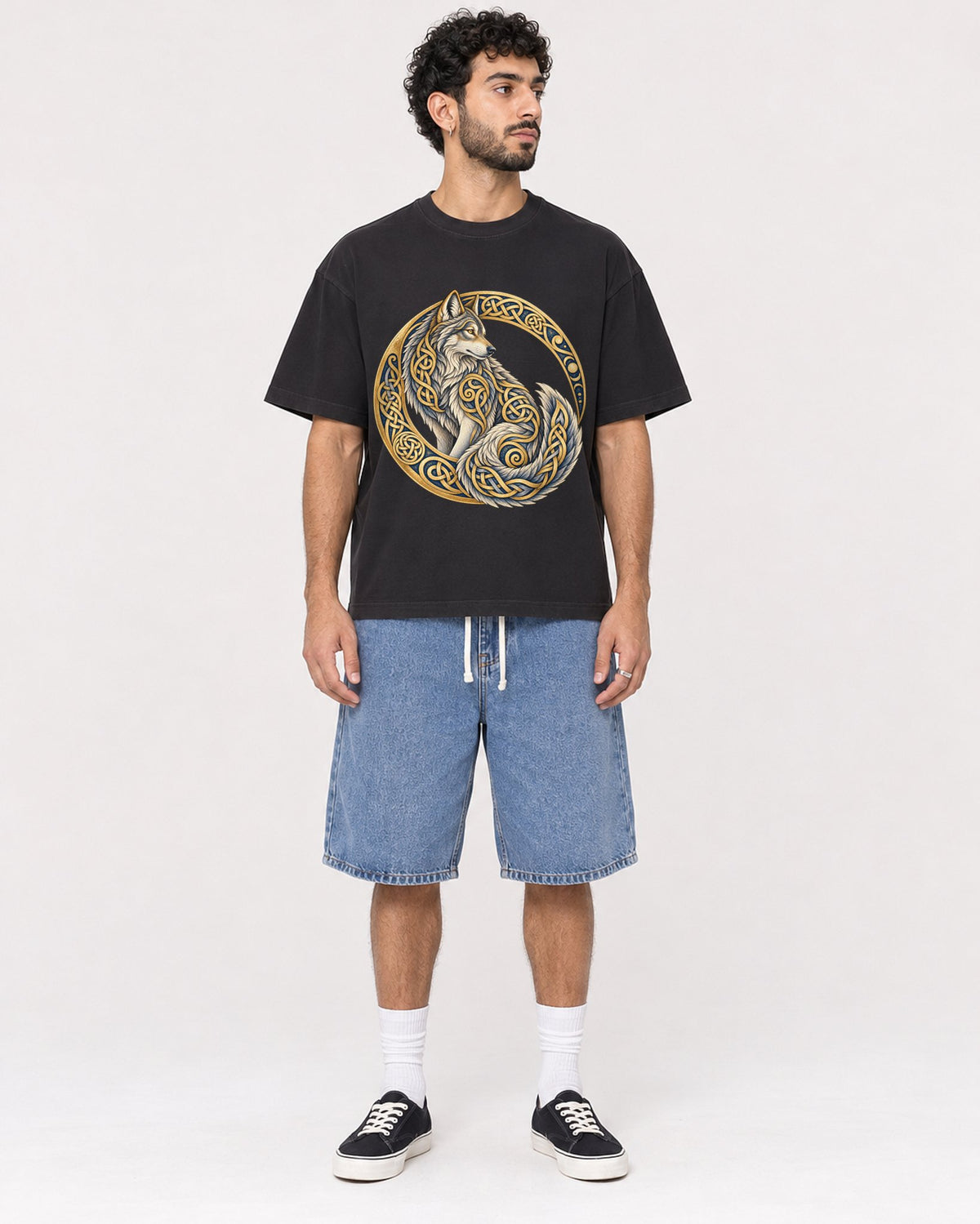Mockup Boxy Heavyweight Tee Black male full-body 27