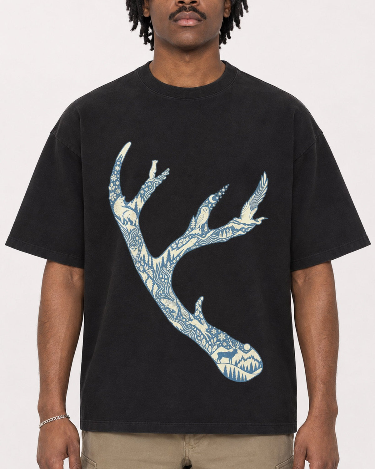 Mockup Boxy Heavyweight Tee Black male close-up 04