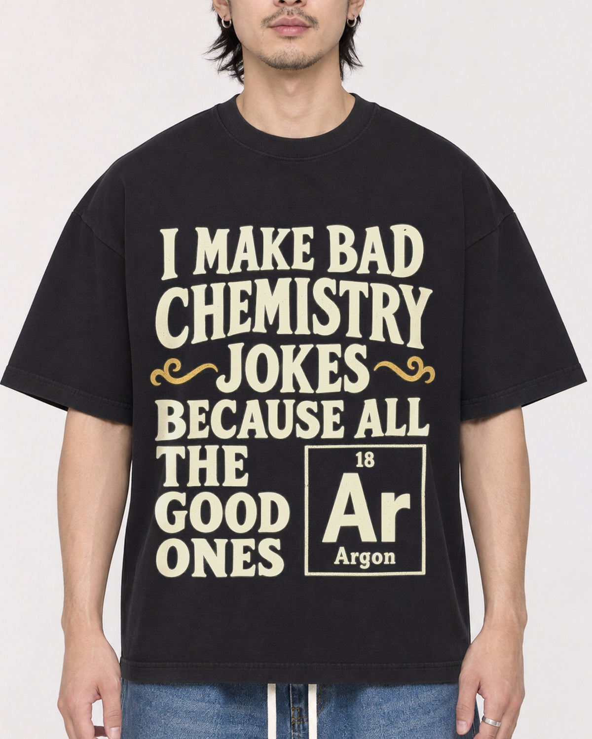 Mockup Boxy Heavyweight Tee Black male close-up 23