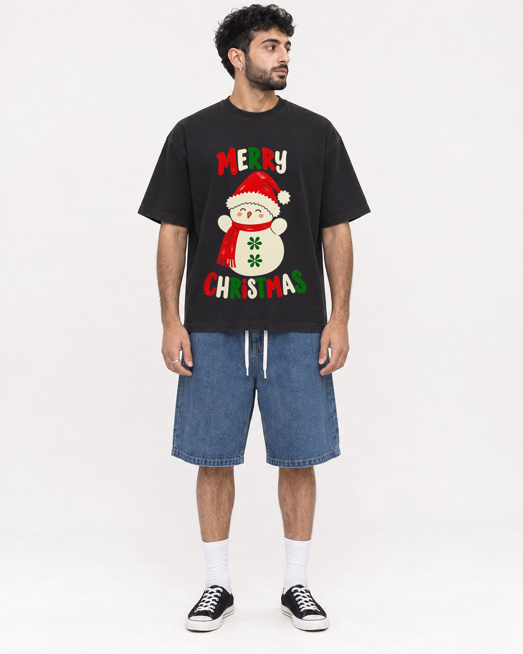 Mockup Boxy Heavyweight Tee Black male full-body 07