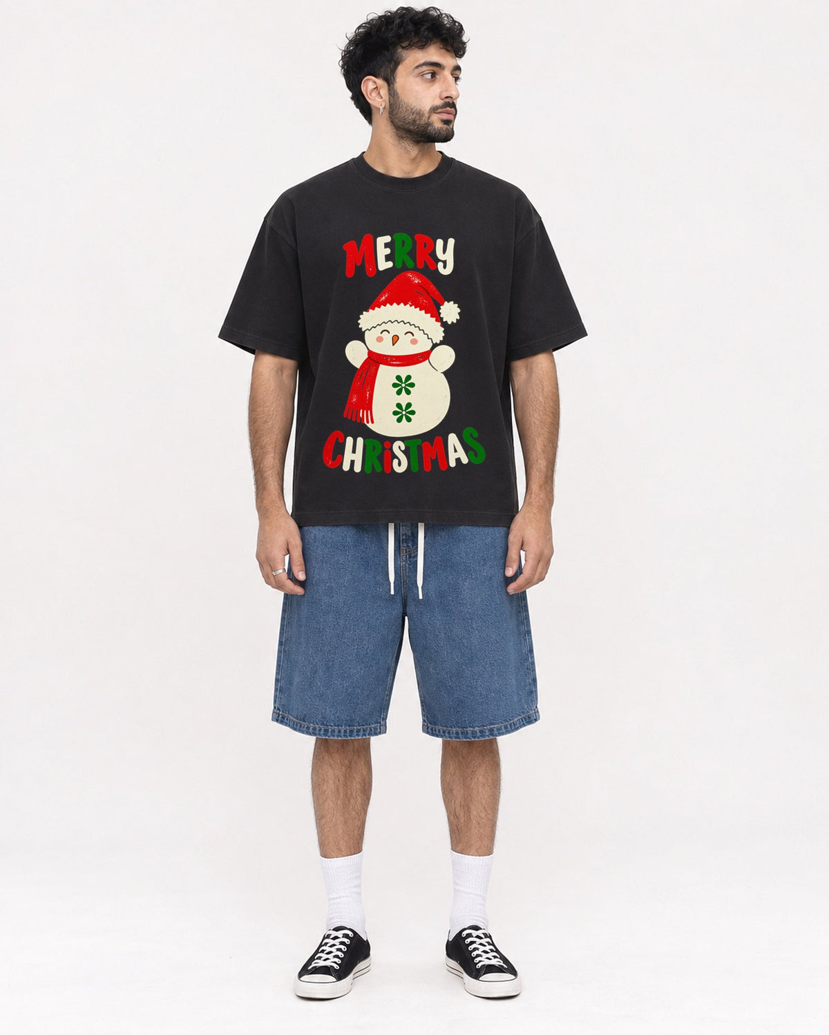 Mockup Boxy Heavyweight Tee Black male full-body 07
