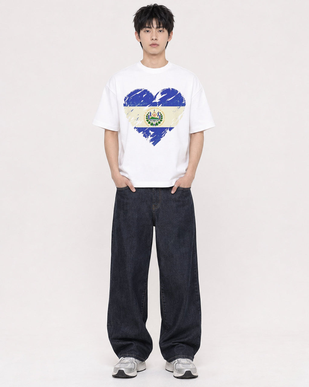 Mockup Boxy Heavyweight Tee White male full-body 01