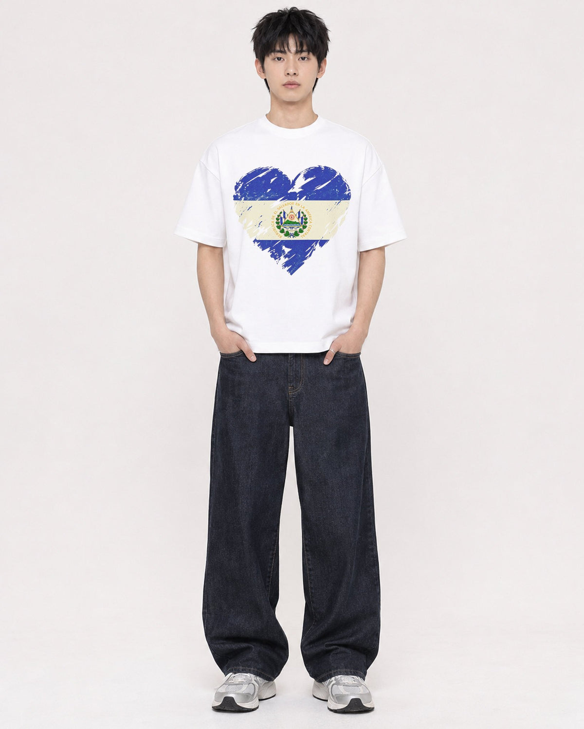 Mockup Boxy Heavyweight Tee White male full-body 01