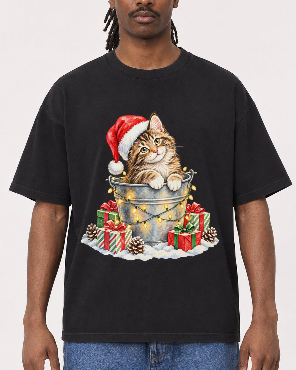 Mockup Boxy Heavyweight Tee Black male close-up 34