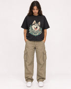 Mockup Boxy Heavyweight Tee Black female full-body 06