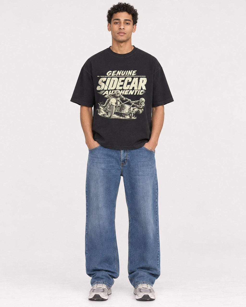 Mockup Boxy Heavyweight Tee Black male full-body 10