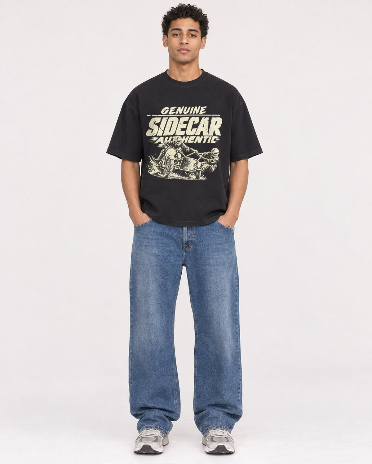Mockup Boxy Heavyweight Tee Black male full-body 10