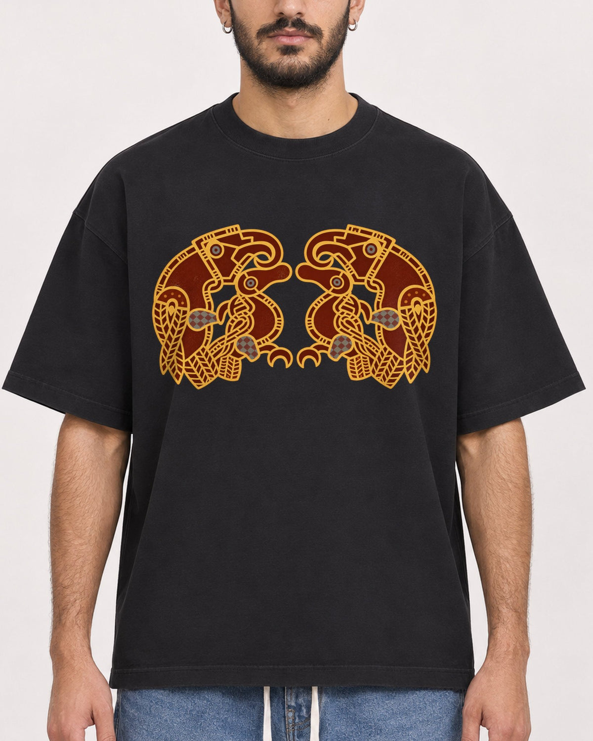 Mockup Boxy Heavyweight Tee Black male close-up 07