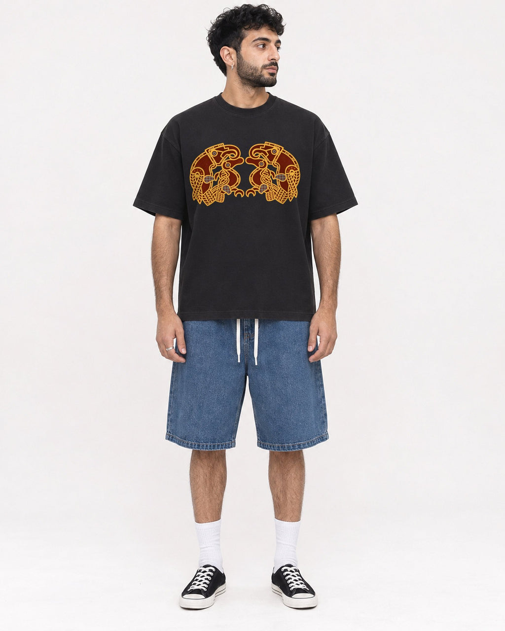 Mockup Boxy Heavyweight Tee Black male full-body 07