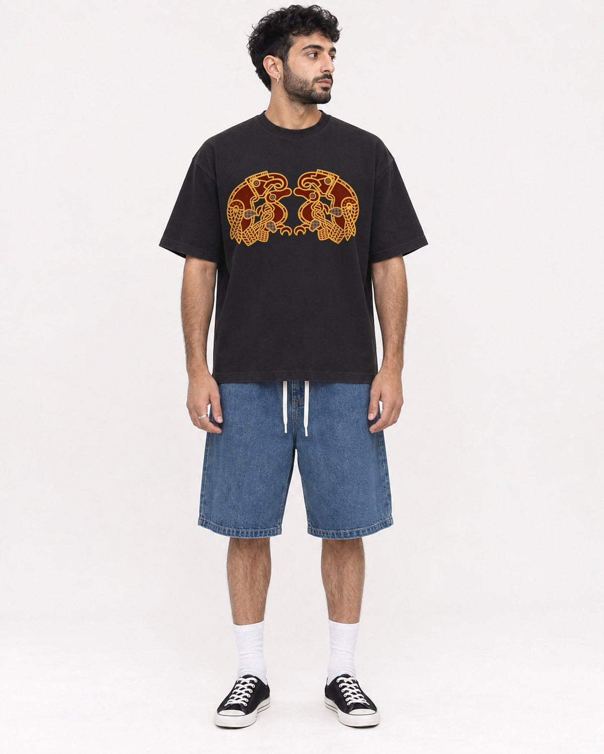 Mockup Boxy Heavyweight Tee Black male full-body 07