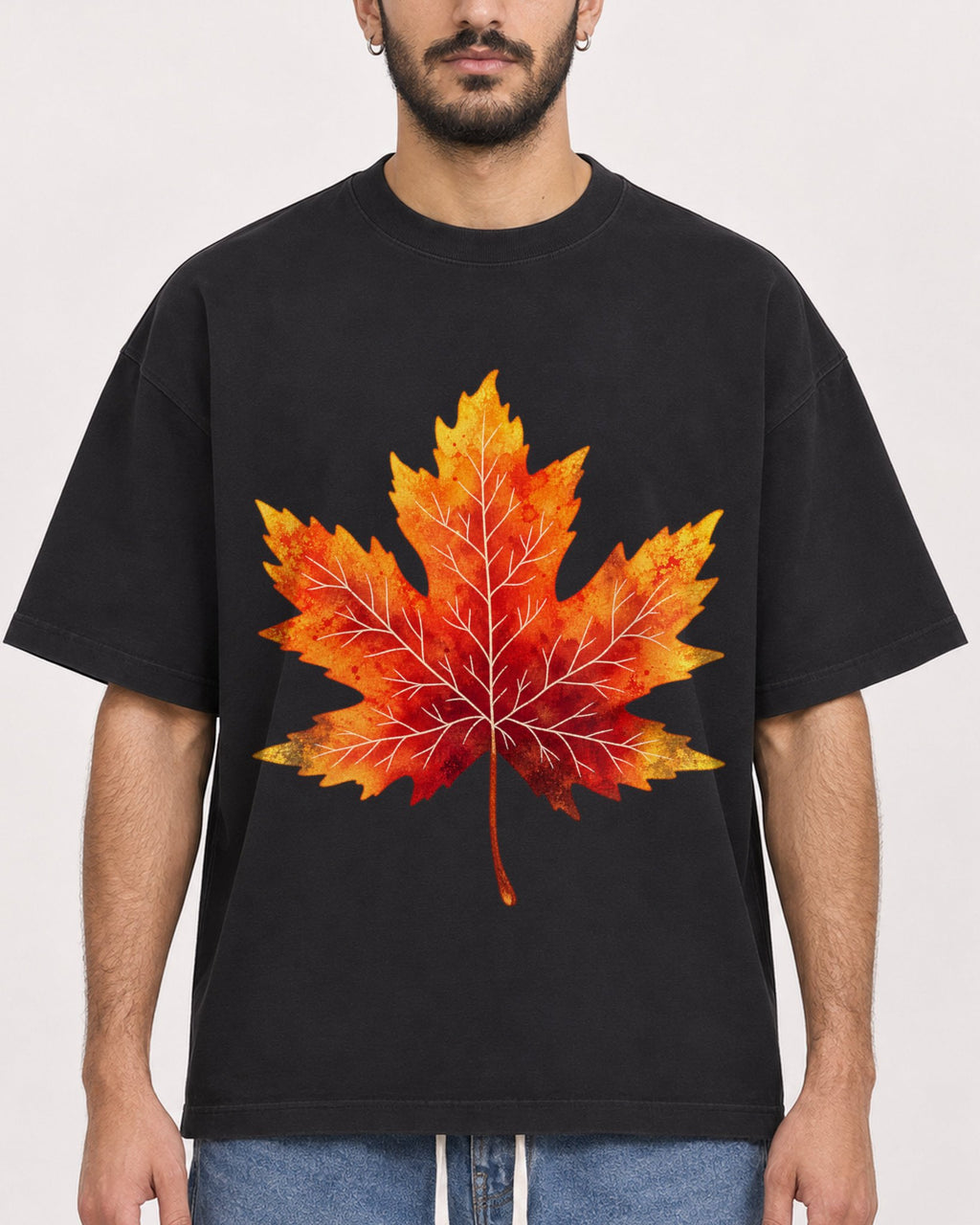 Mockup Boxy Heavyweight Tee Black male close-up 07