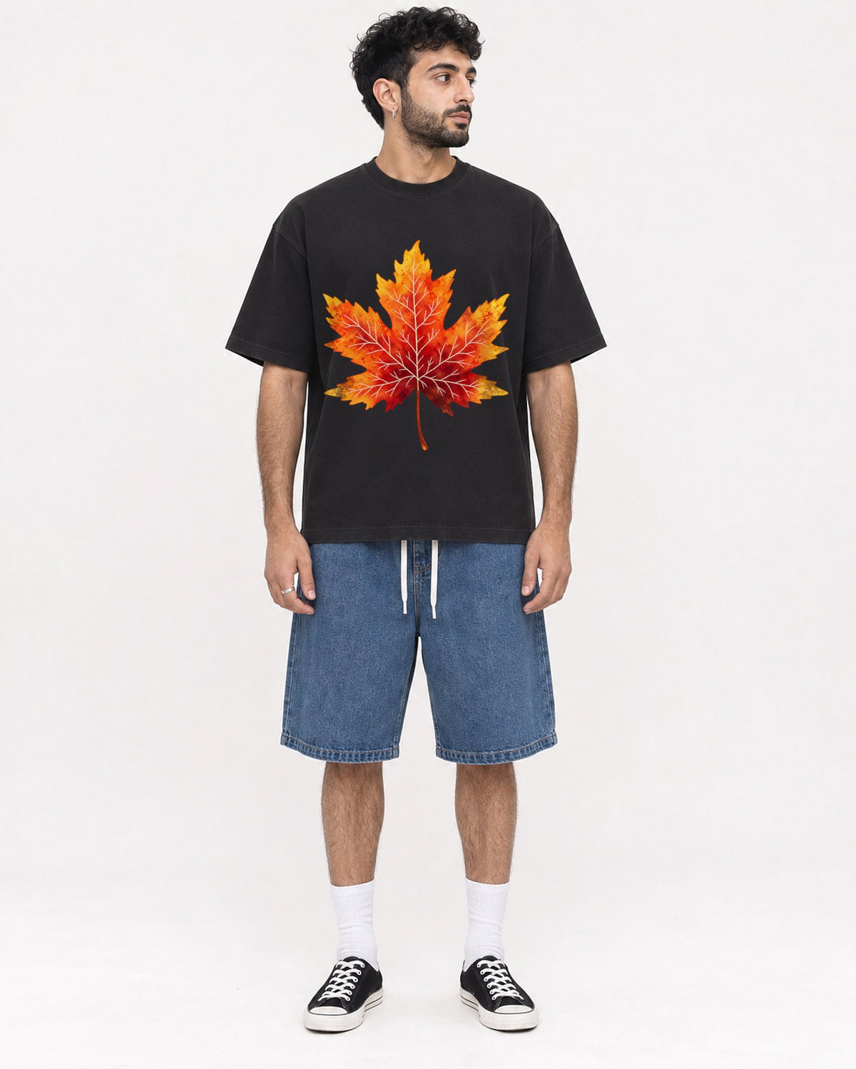 Mockup Boxy Heavyweight Tee Black male full-body 07