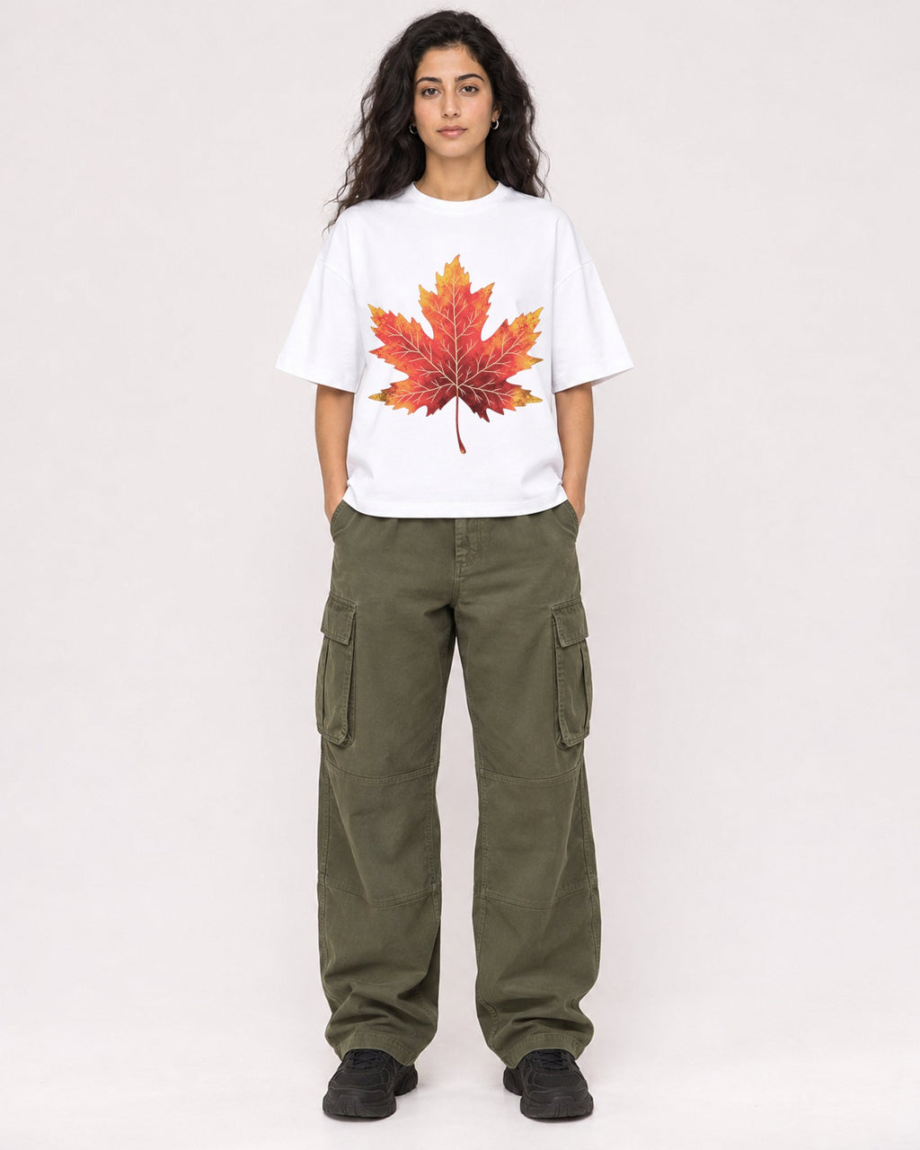 Mockup Boxy Heavyweight Tee White female full-body 07