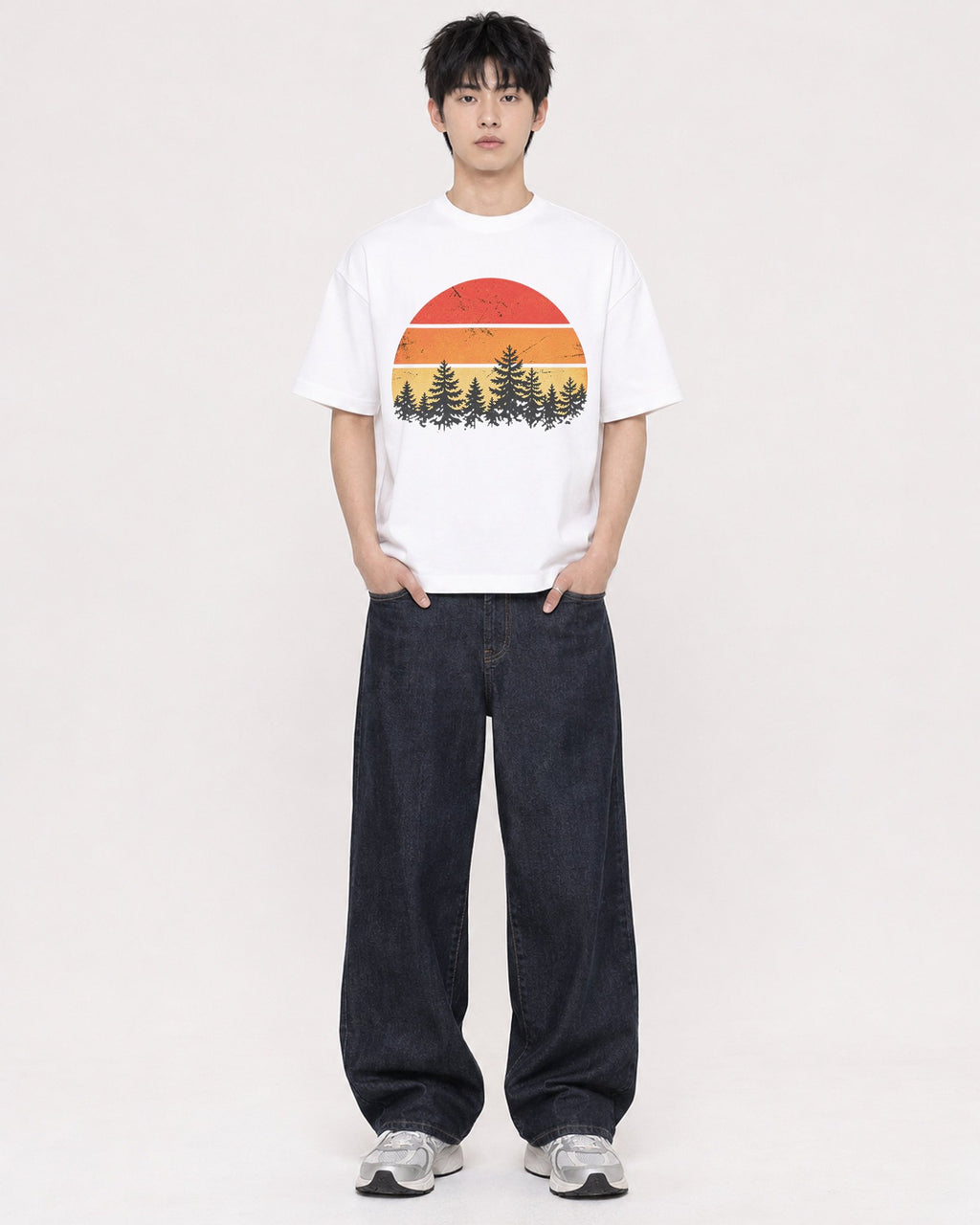 Mockup Boxy Heavyweight Tee White male full-body 01