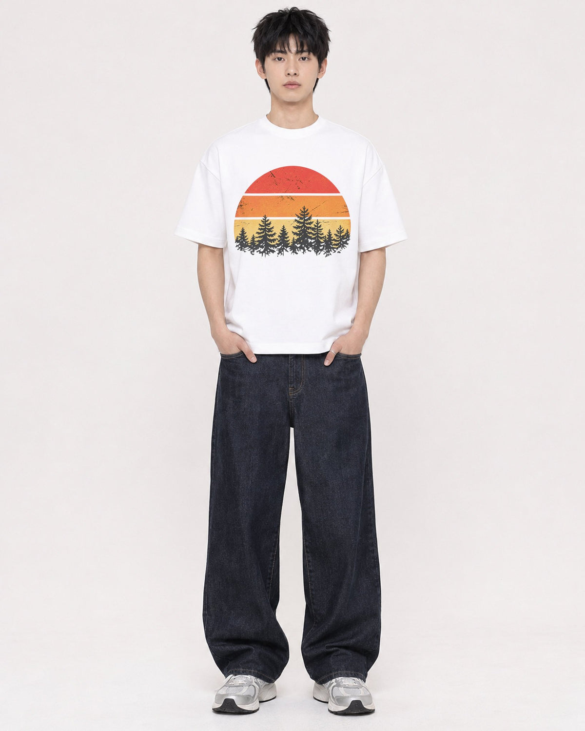 Mockup Boxy Heavyweight Tee White male full-body 01