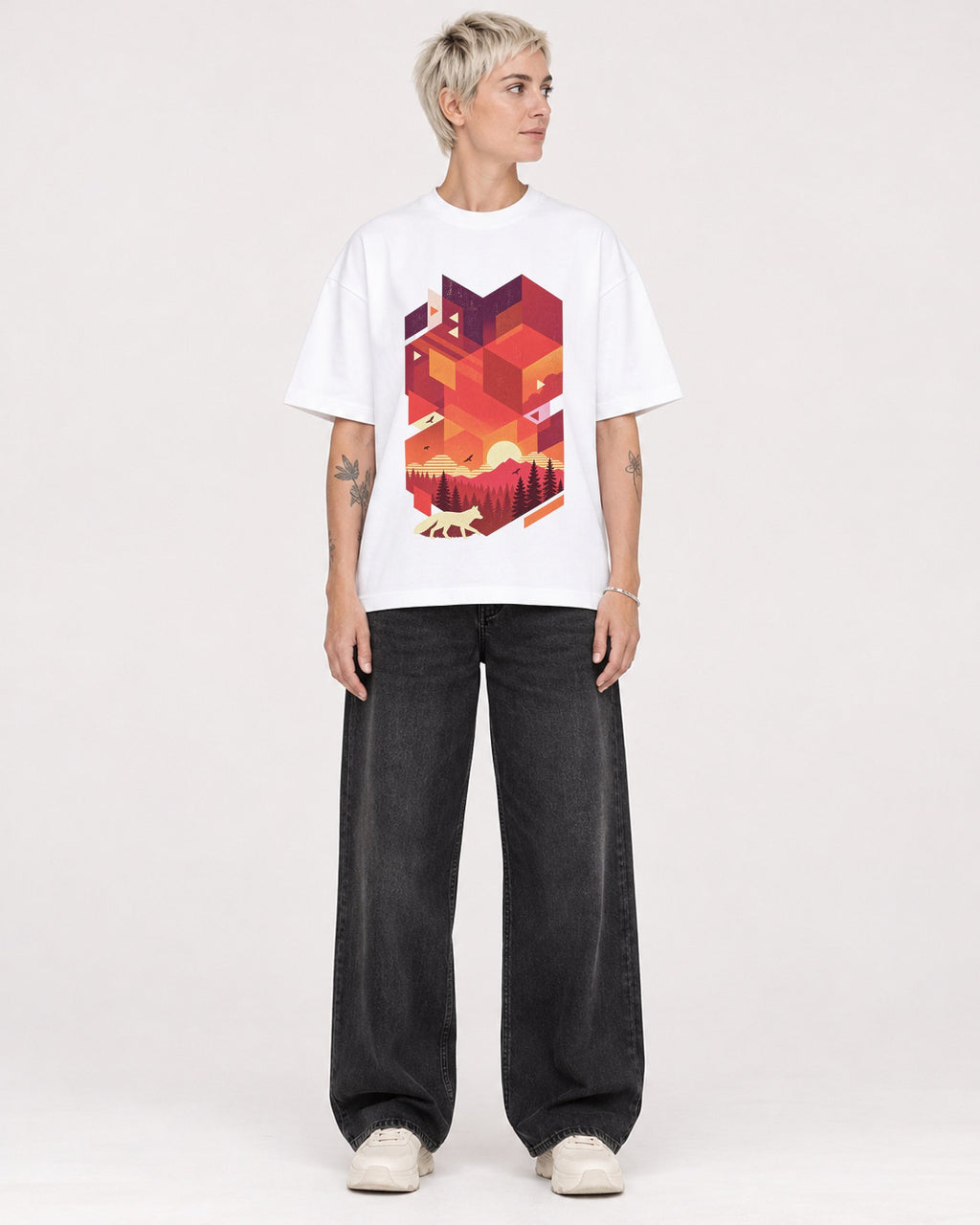 Mockup Boxy Heavyweight Tee White female full-body 48