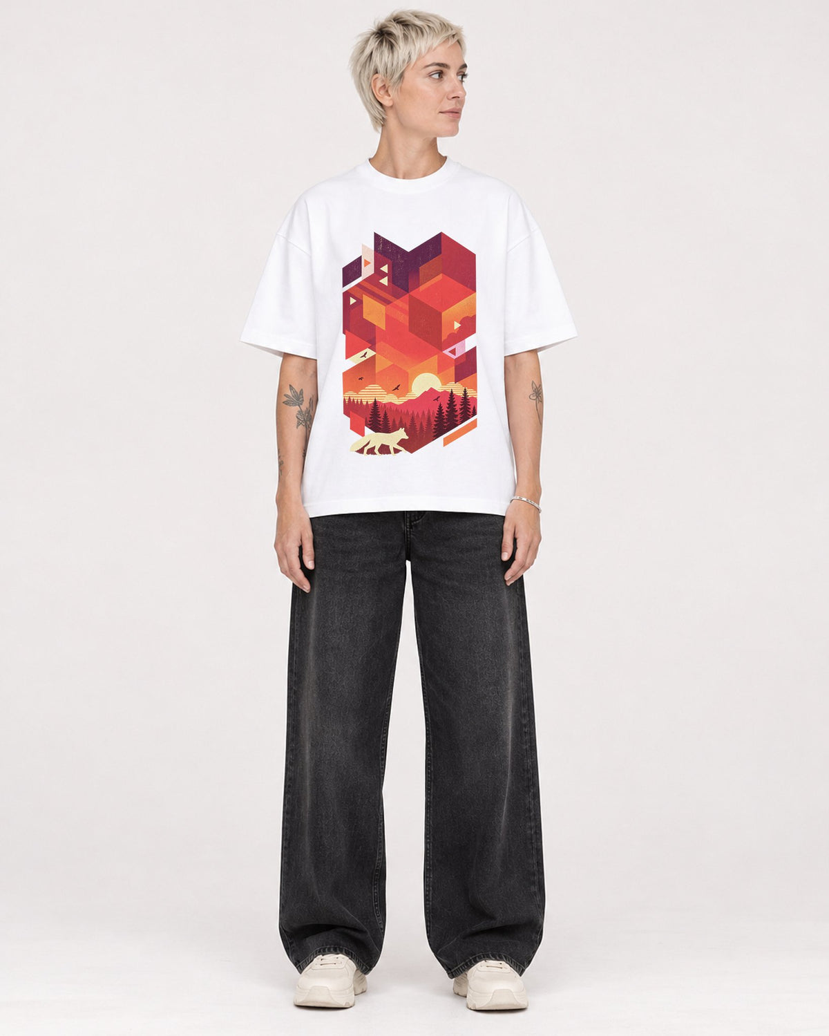 Mockup Boxy Heavyweight Tee White female full-body 48