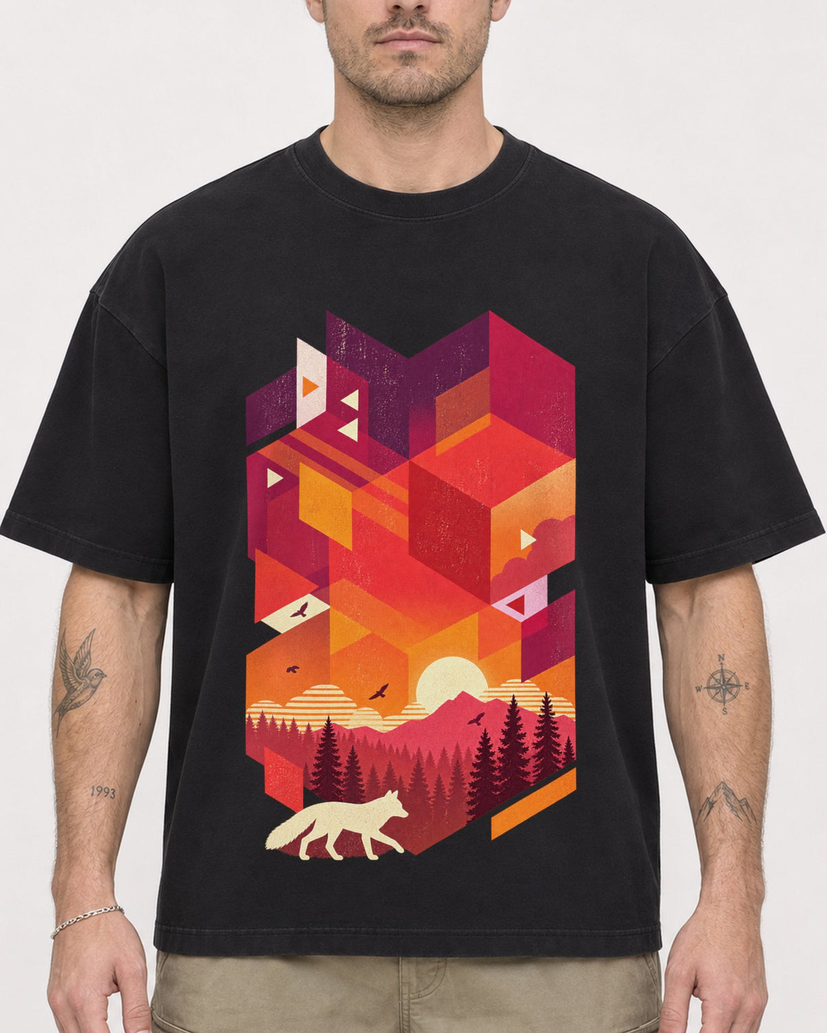 Mockup Boxy Heavyweight Tee Black male close-up 48