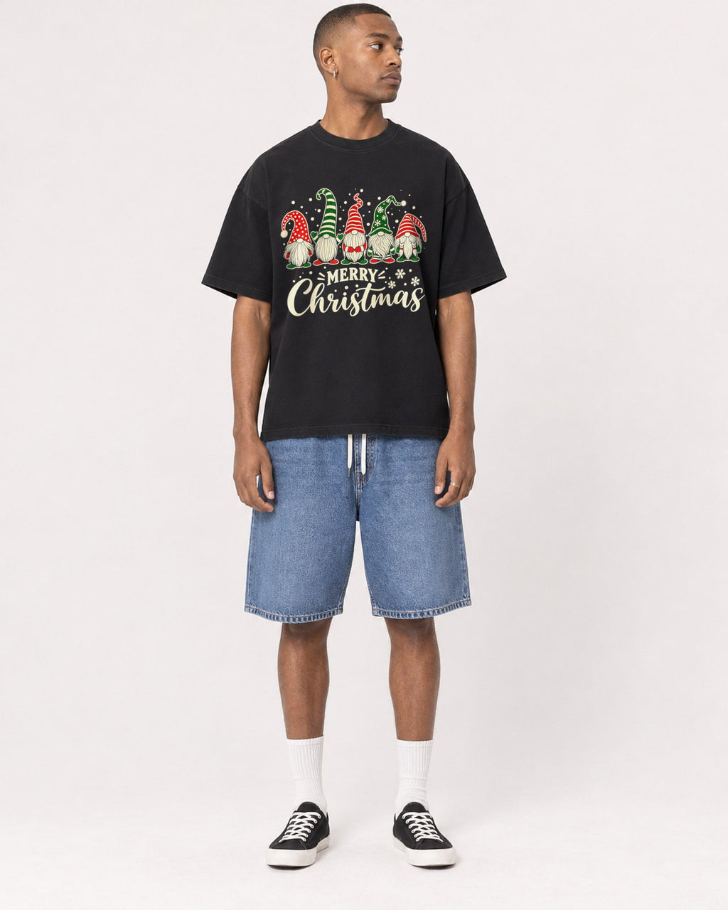 Mockup Boxy Heavyweight Tee Black male full-body 35