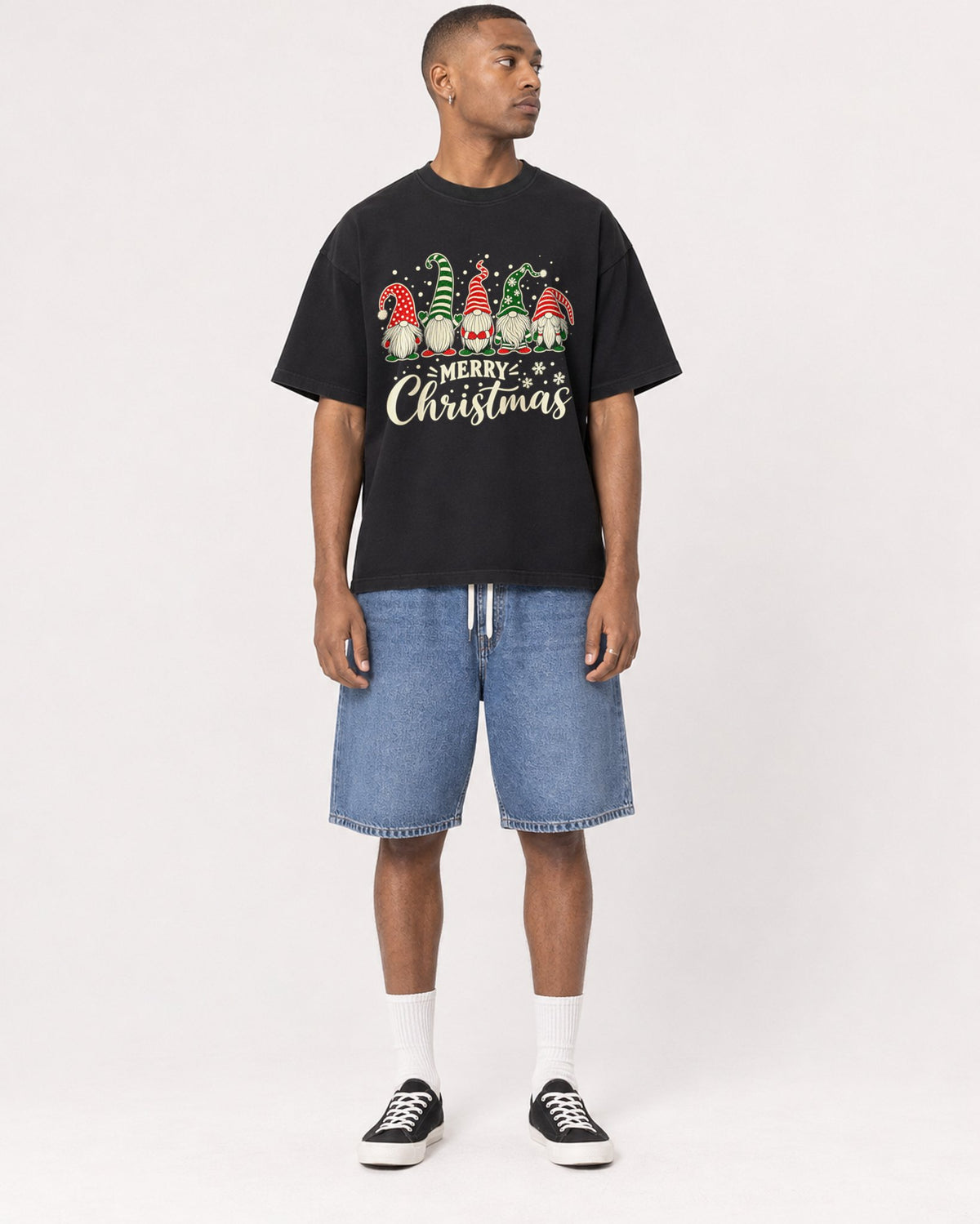 Mockup Boxy Heavyweight Tee Black male full-body 35